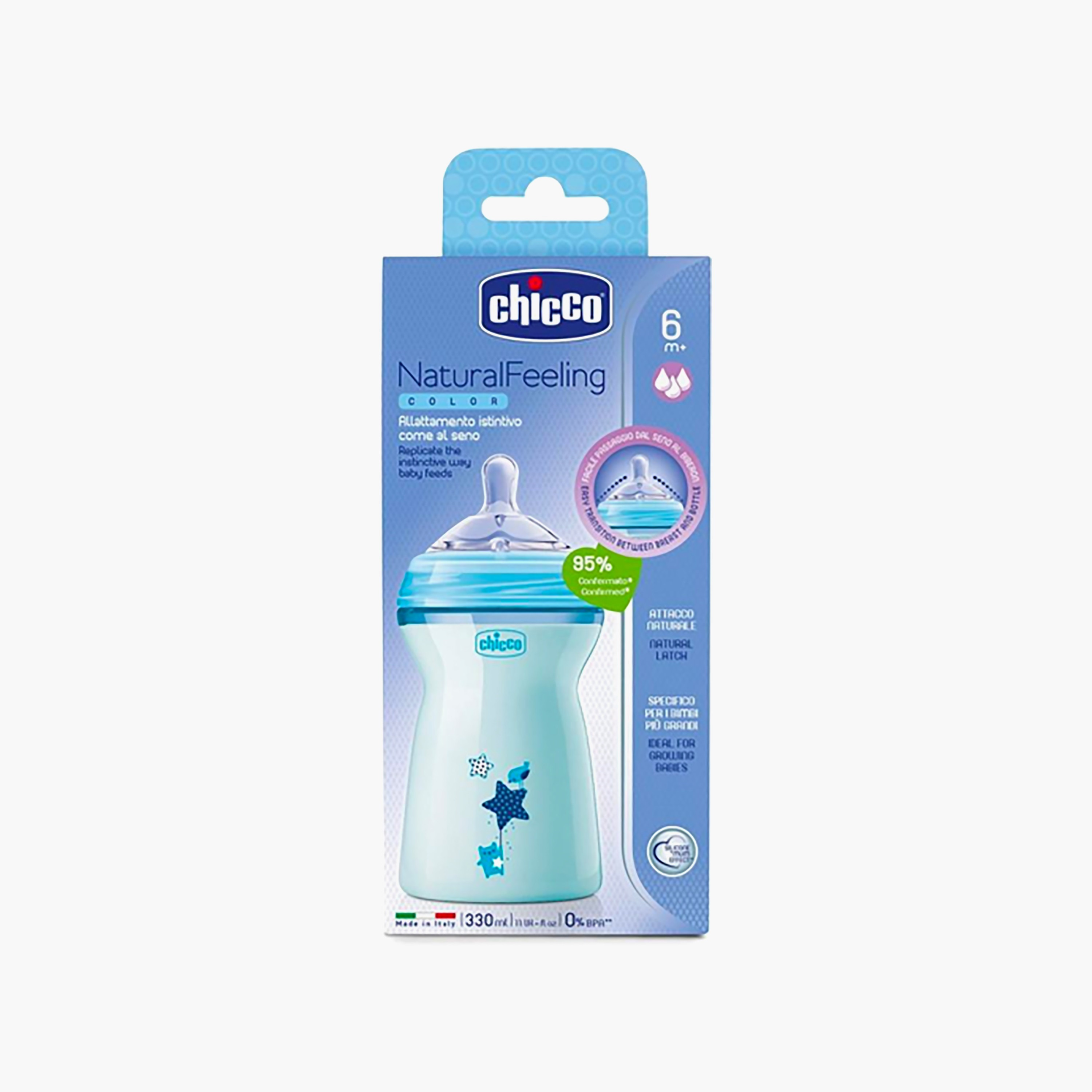 Chicco Natural Feeding Bottle, Blue, 6 Months +, 330 ml-baby-feeding-feedingbottles-bottlesandteats-image-1