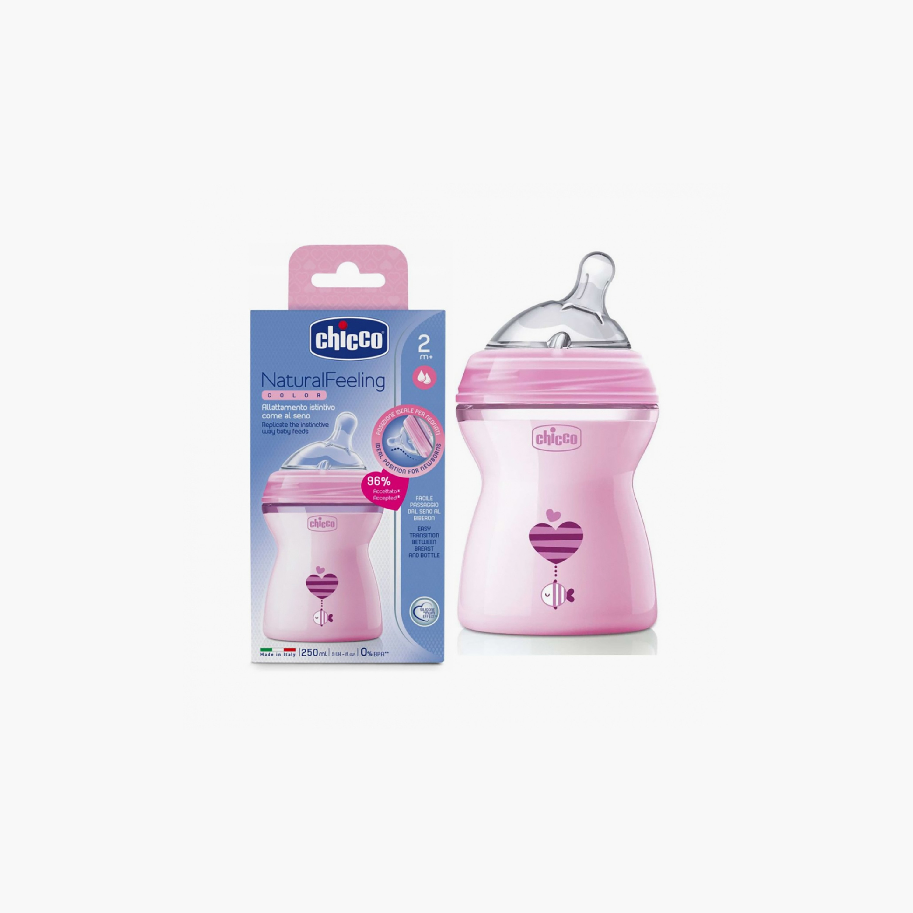  زجاجة رضاعة طبيعية، زهري، لعمر شهرين +، 250 مل-baby-feeding-feedingbottles-bottlesandteats-image-1