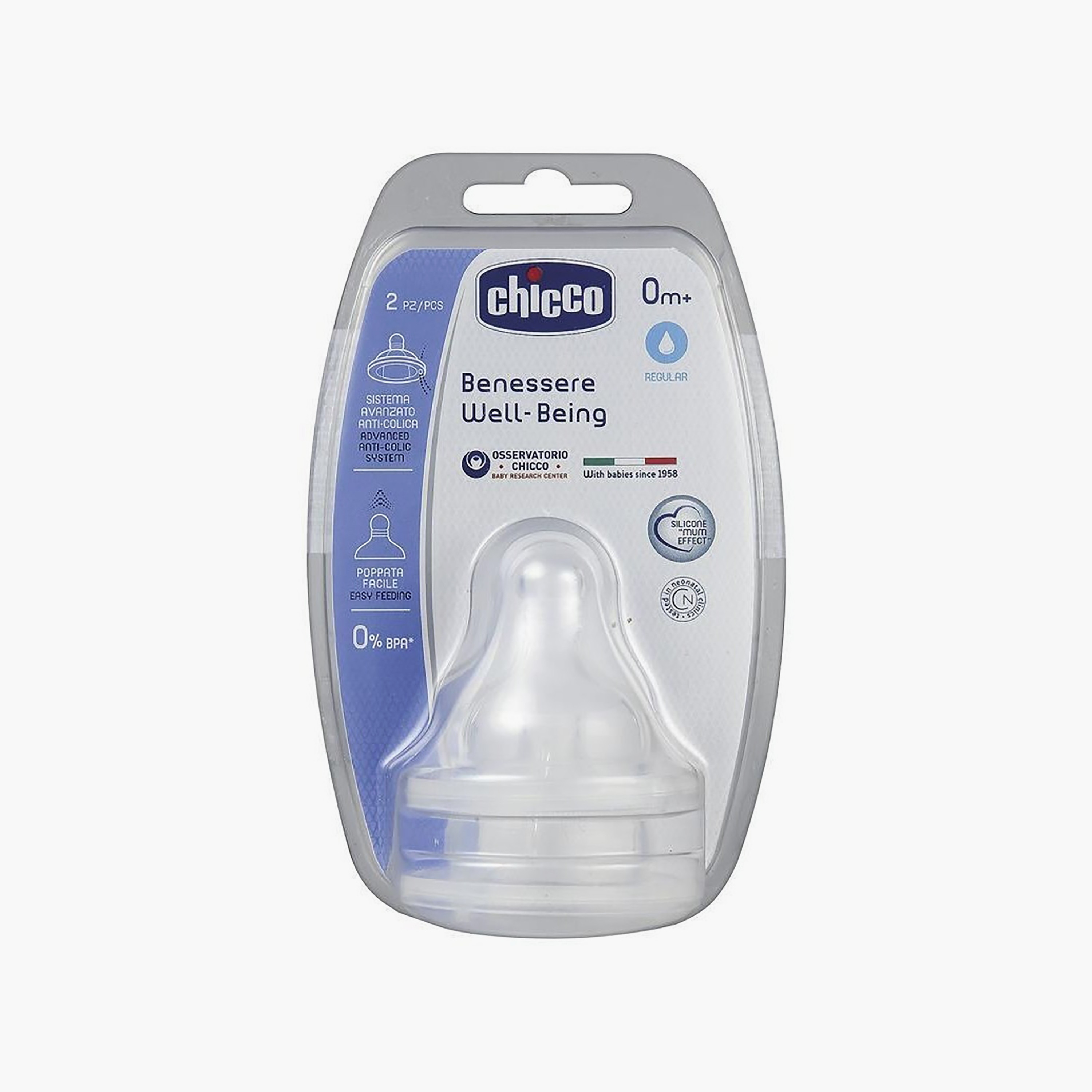 Chicco 2-Piece Well Being Normal Silicone Teats-baby-feeding-feedingbottles-bottlesandteats-image-1