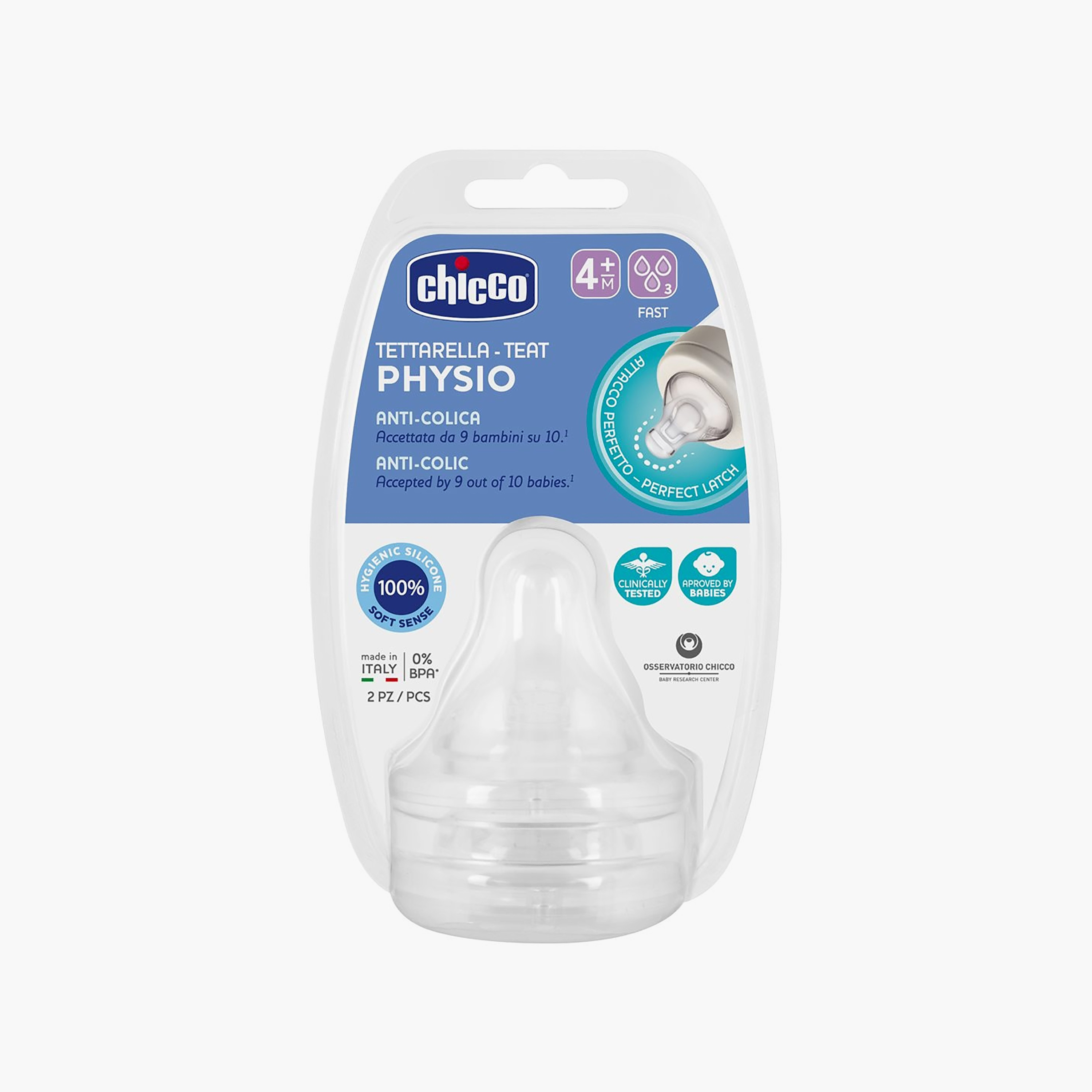 Chicco 2-Piece Perfect 5 Fast Flow Silicone Teats, 4 Months +-baby-feeding-feedingbottles-bottlesandteats-image-1