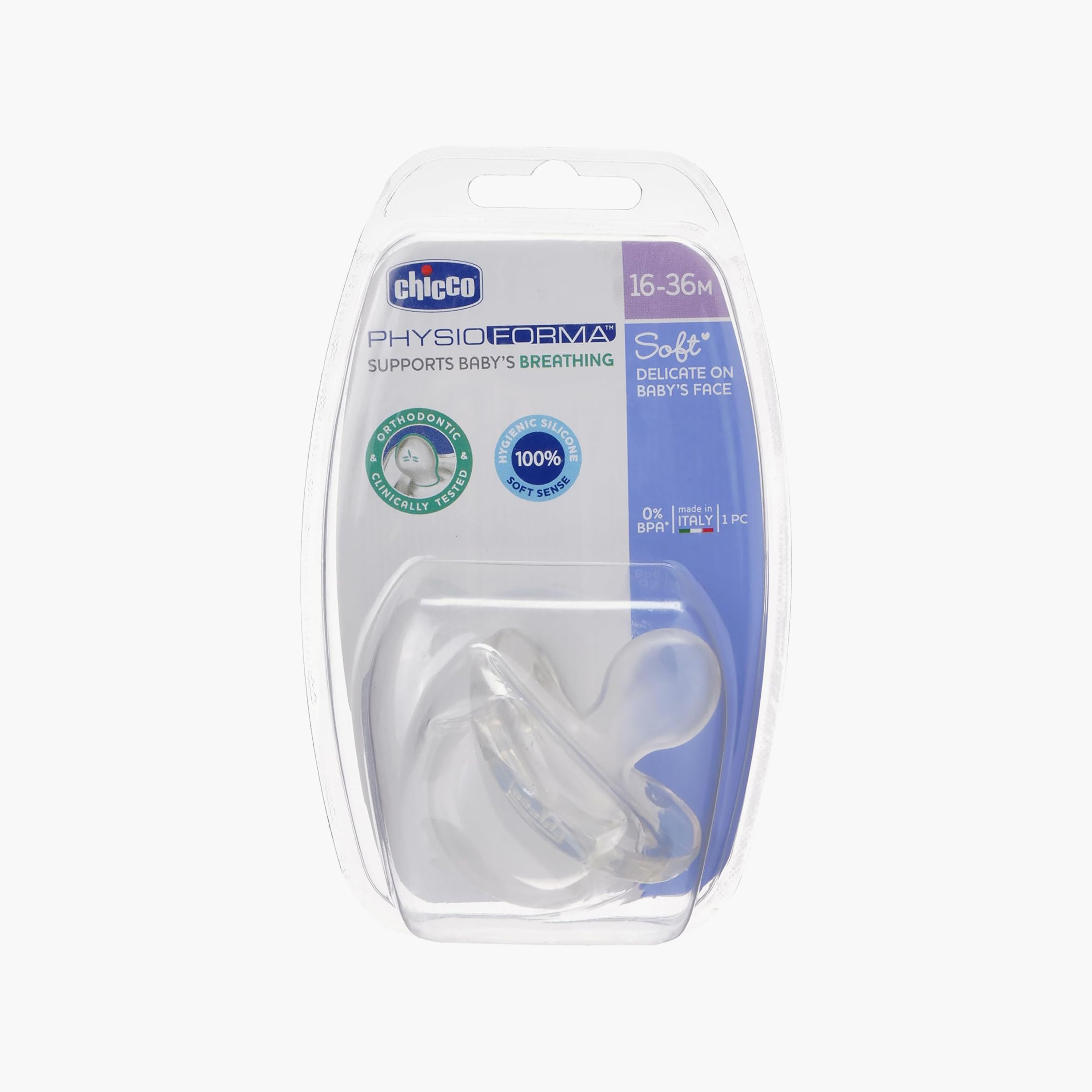 Chicco Physio Soft Neutral Silicone Soother, 12 Months +-baby-feeding-pacifiers-image-1