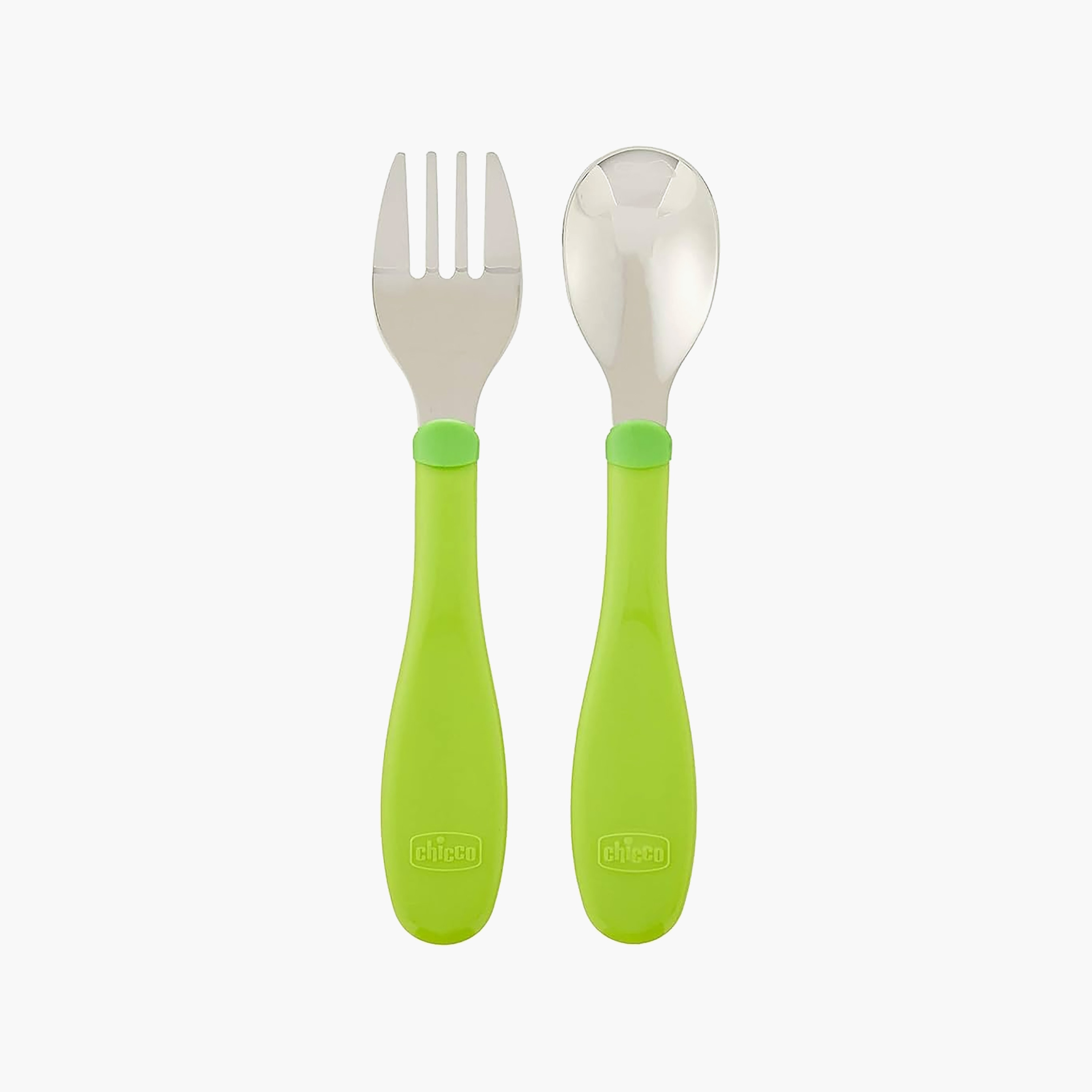 Chicco Stainless Steel Cutlery, Green, 18 Months +-baby-feeding-accessories-image-1