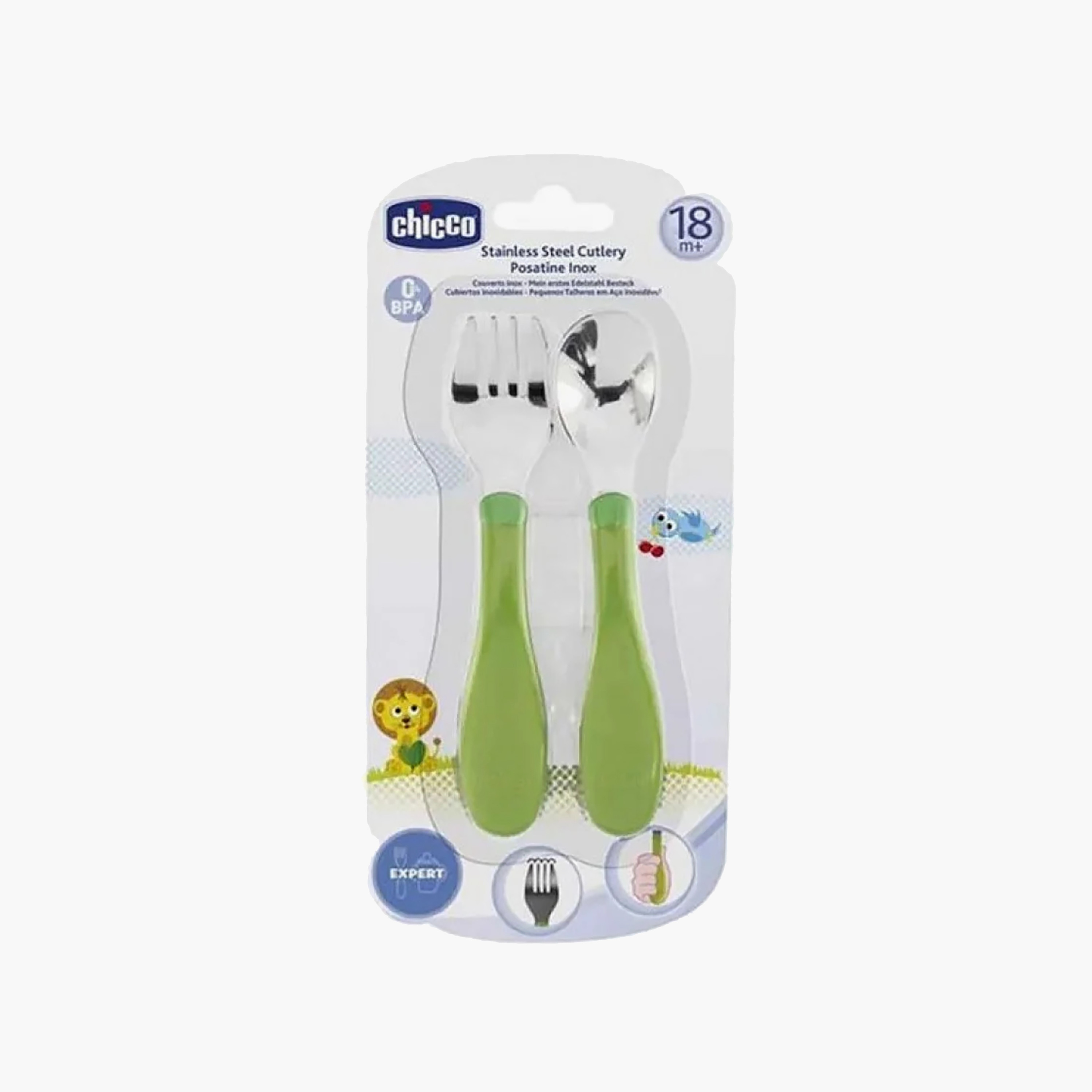 Chicco Stainless Steel Cutlery, Green, 18 Months +-baby-feeding-accessories-image-2