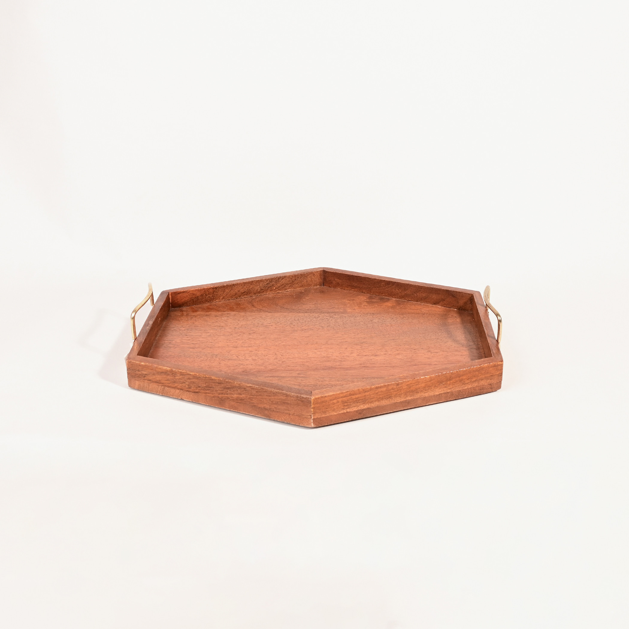 Home Carving Hexagonal Wooden Serving Tray with Handles - 40 cms-household-dining-serveware-servingtrays-image-1