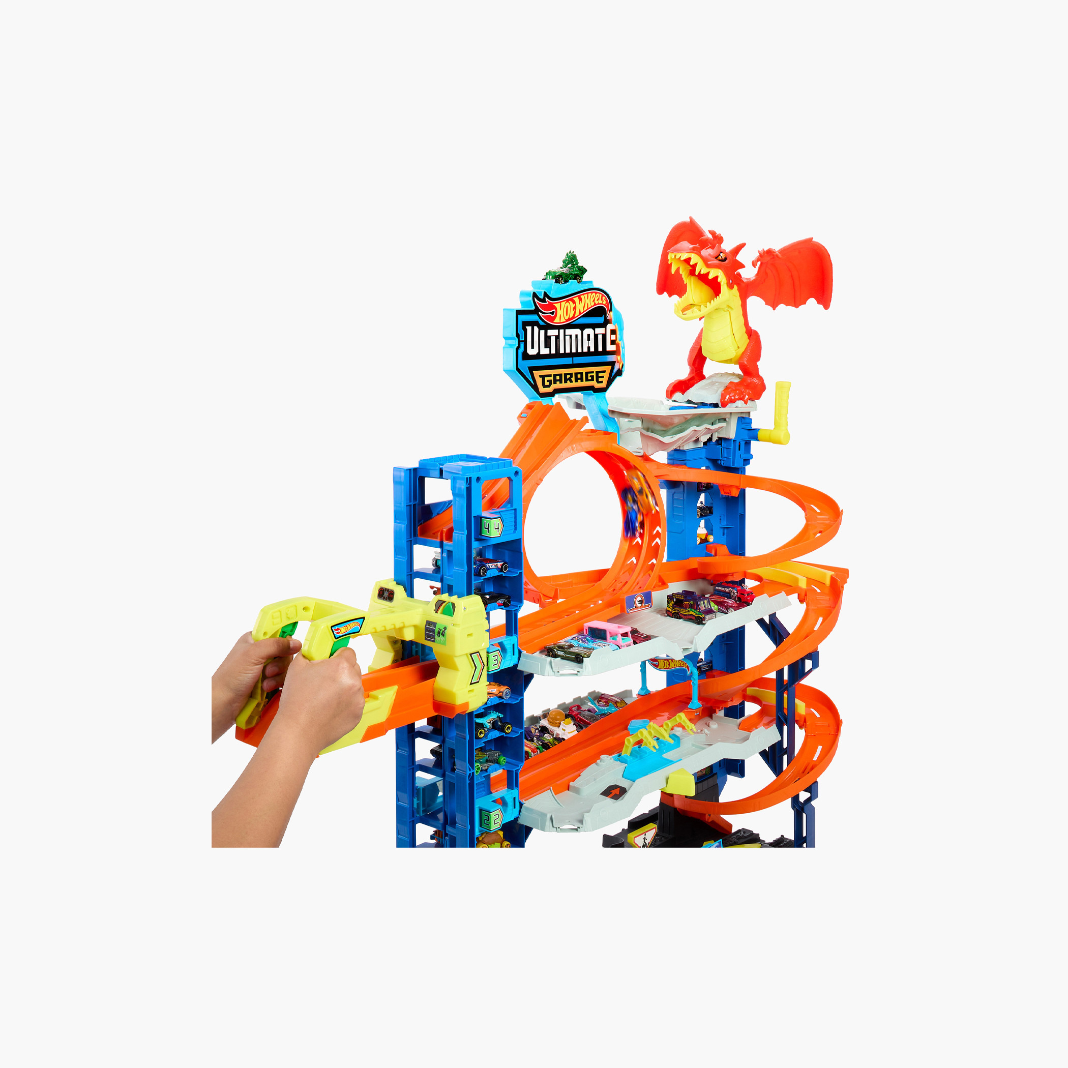 Hot Wheels City Ultimate Garage Track Set with 2 Die-Cast Toy Cars & Car-Eating Dragon, 4 Levels-toys-playvehicles-vehicleplaysets-image-4