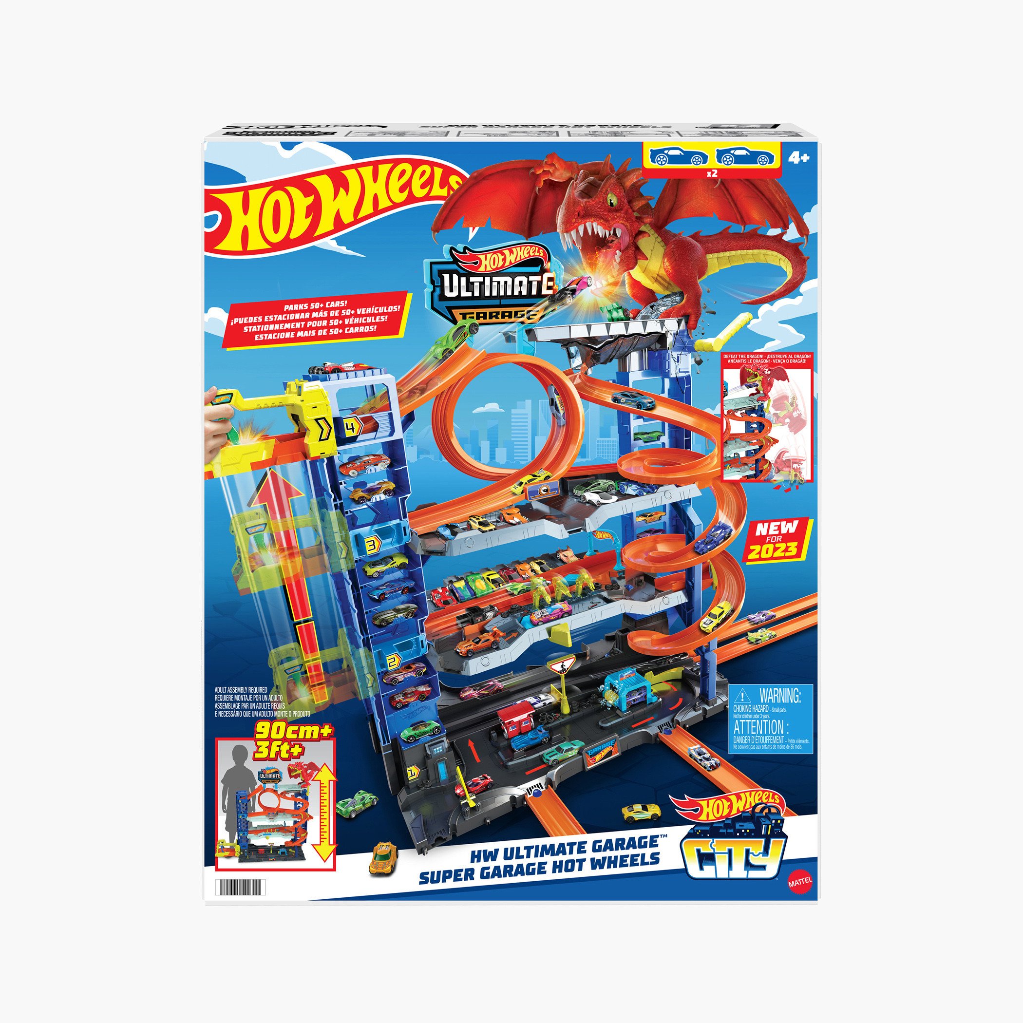 Hot Wheels City Ultimate Garage Track Set with 2 Die-Cast Toy Cars & Car-Eating Dragon, 4 Levels-toys-playvehicles-vehicleplaysets-image-6
