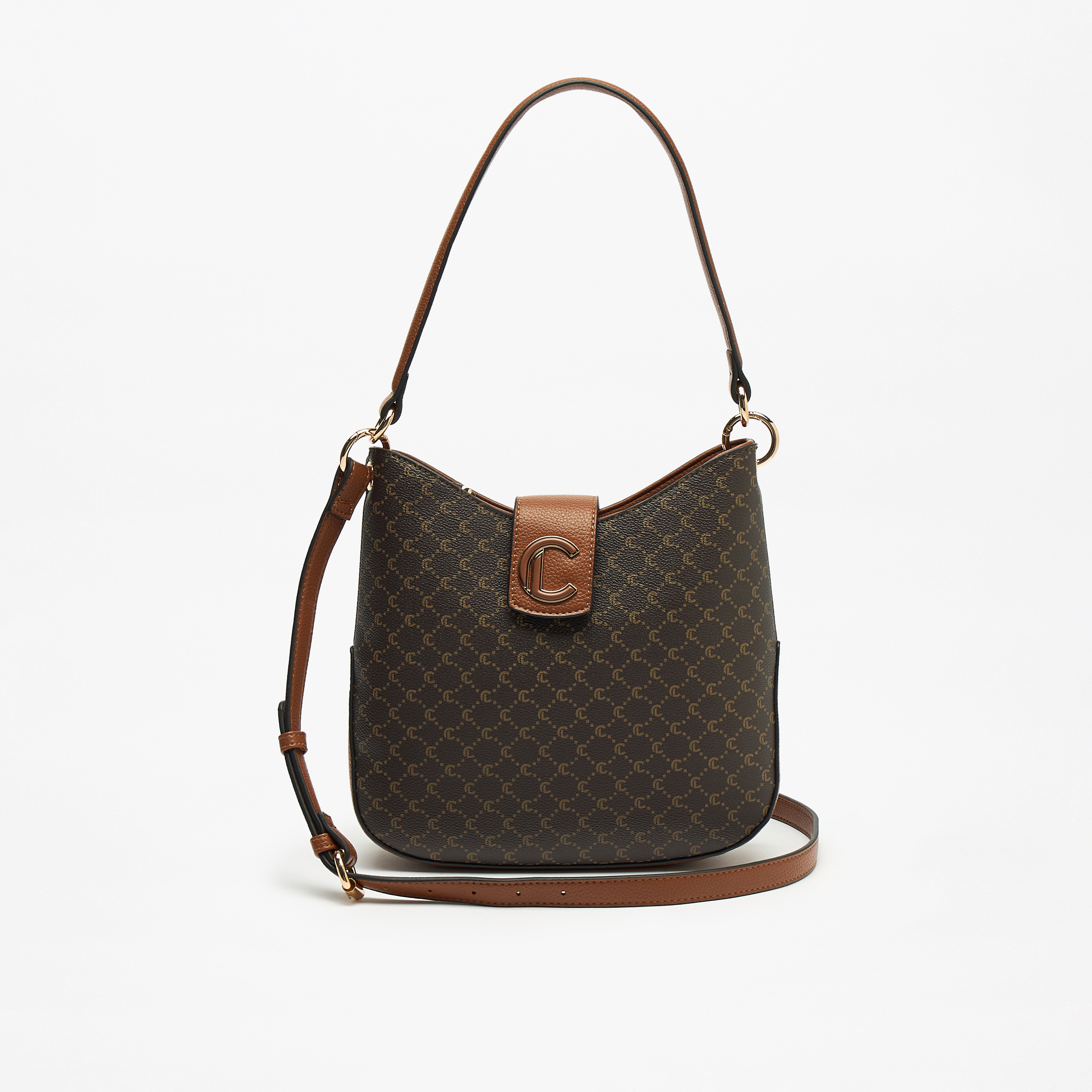 Le Confort Textured Shoulder Bag with Double Straps and Zip Closure-women-bagsandwallets-handbags-image-1