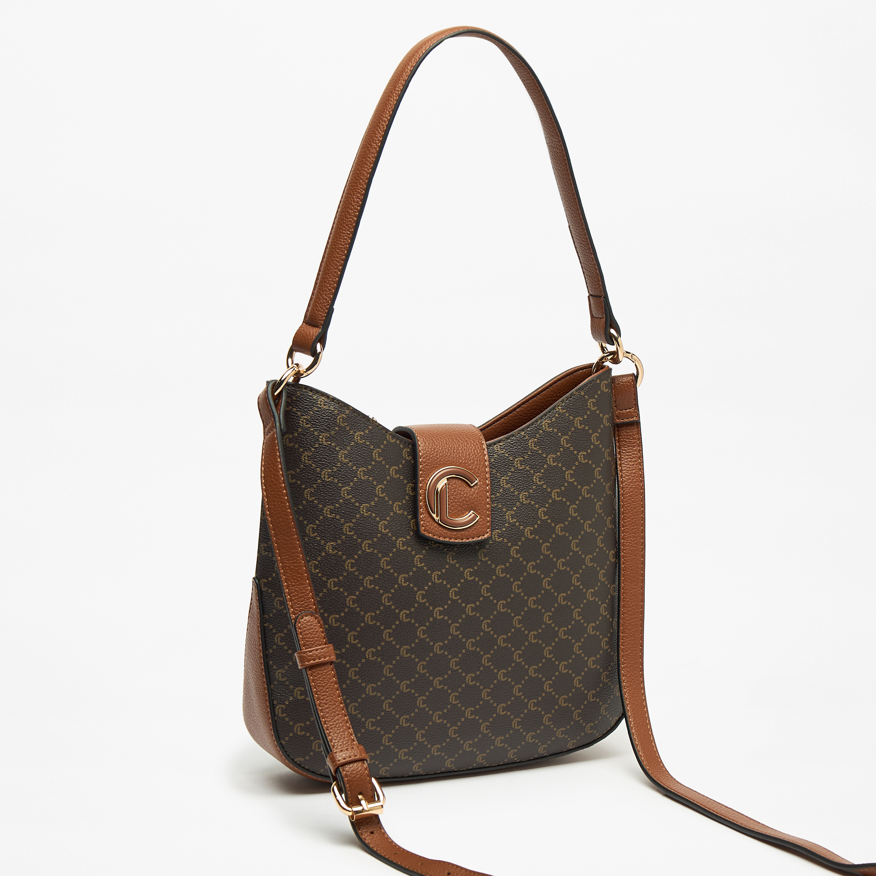 Le Confort Textured Shoulder Bag with Double Straps and Zip Closure-women-bagsandwallets-handbags-image-2