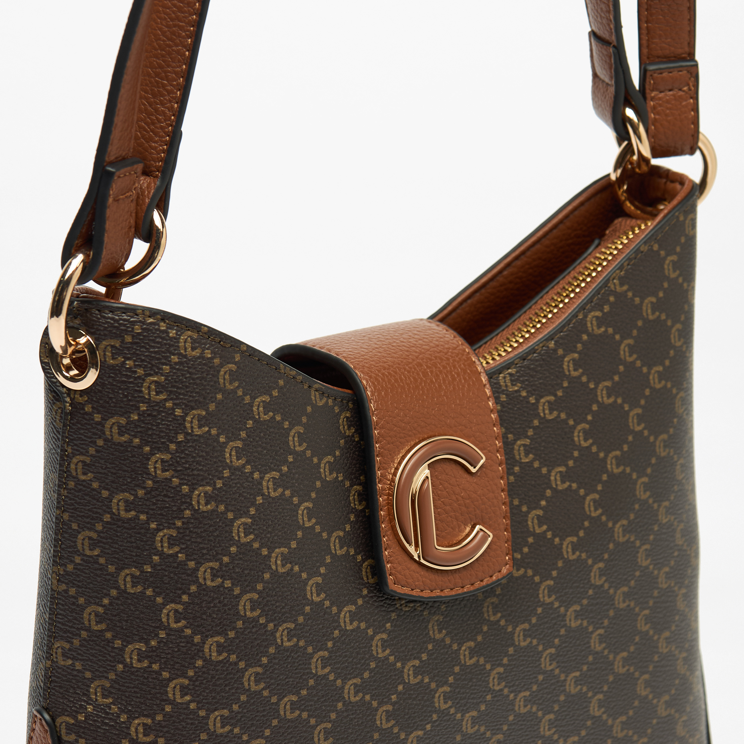 Le Confort Textured Shoulder Bag with Double Straps and Zip Closure-women-bagsandwallets-handbags-image-3