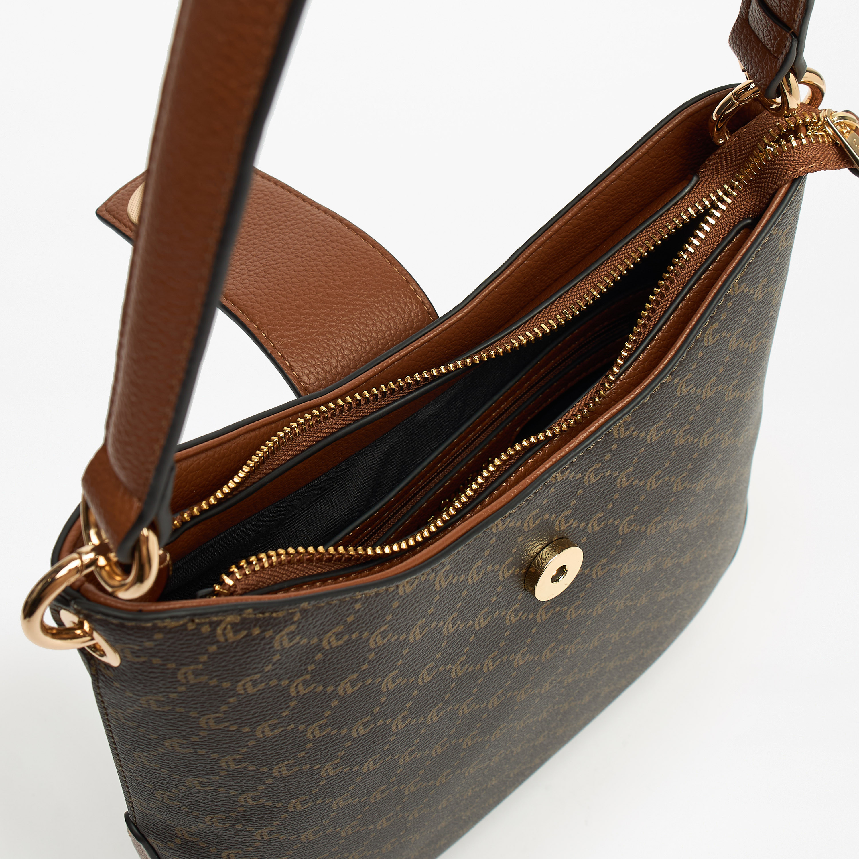 Le Confort Textured Shoulder Bag with Double Straps and Zip Closure-women-bagsandwallets-handbags-image-5