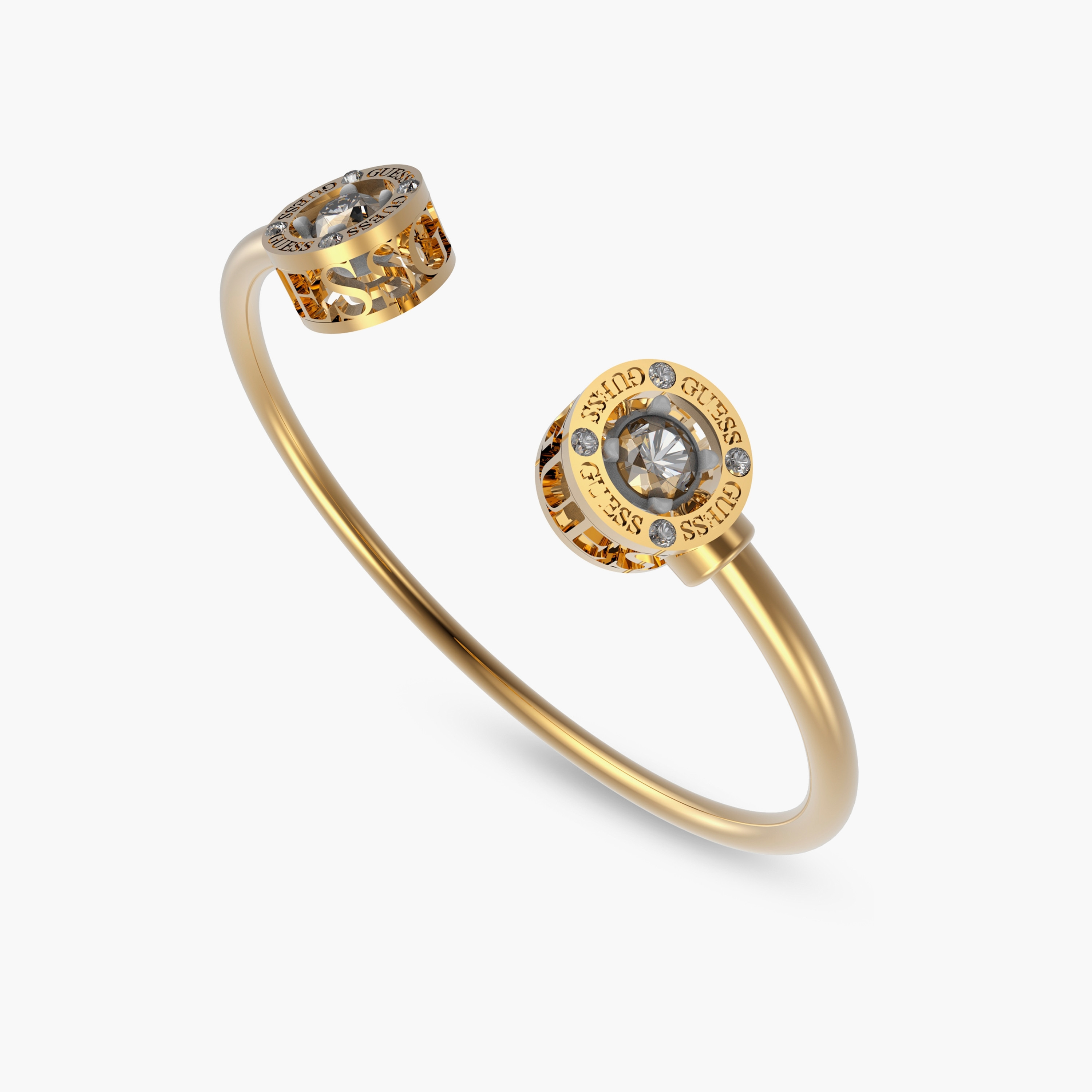 Guess Gold Solitaire Cuff Bracelet | JUBB01461JW-women-watchesandjewellery-jewellery-banglesandbracelets-image-1