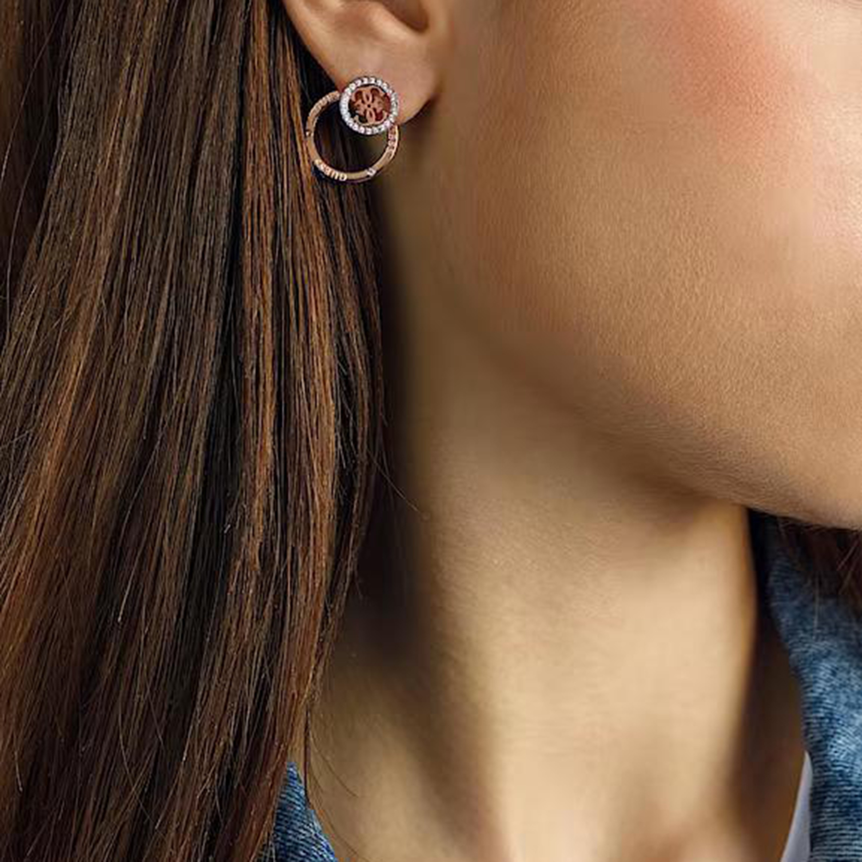 Guess Rose Gold Equilibre Stud Earrings | JUBE79096JW-women-watchesandjewellery-jewellery-earrings-image-3