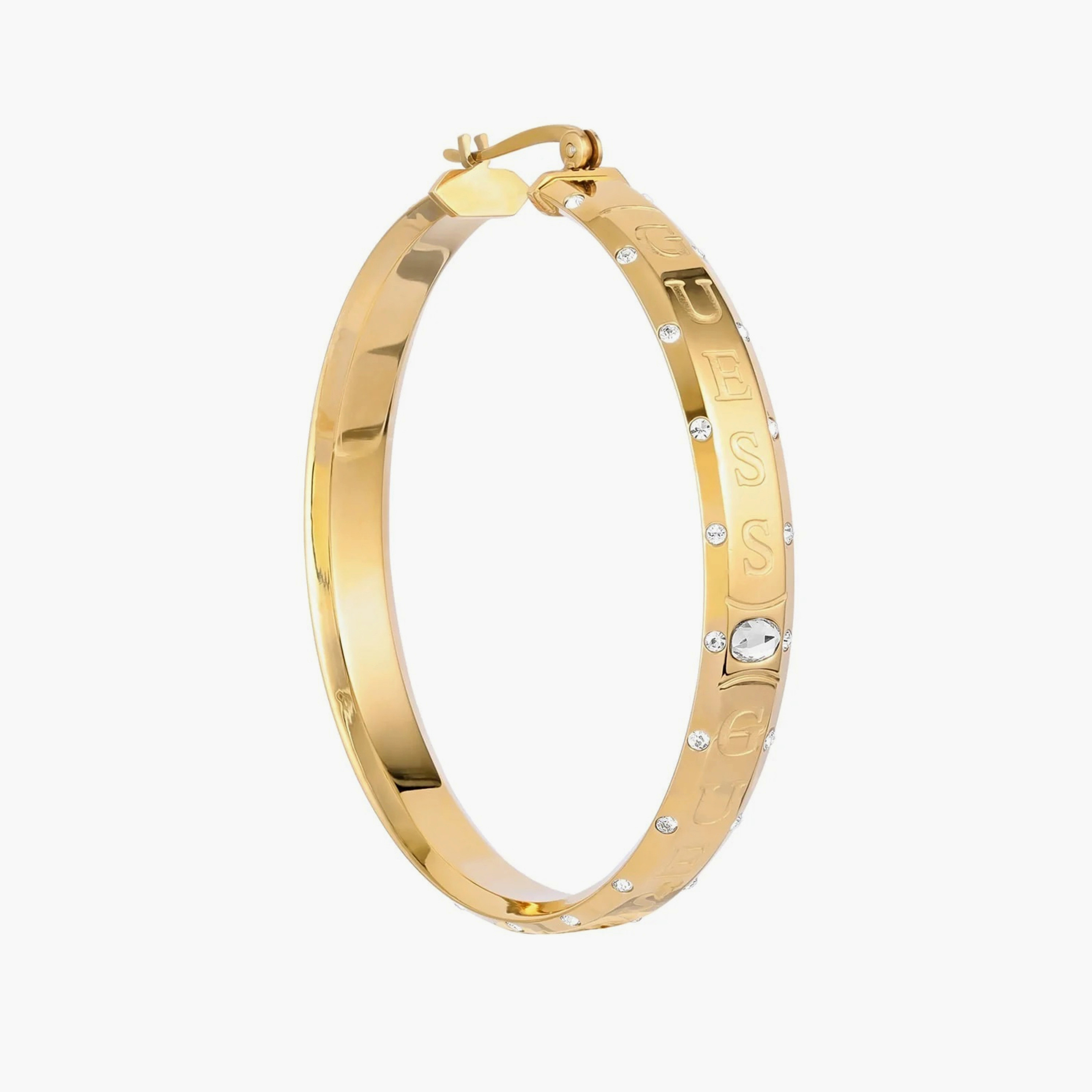 Guess Gold Just Hoop Earrings | JUBE03114JW-women-watchesandjewellery-jewellery-earrings-image-3