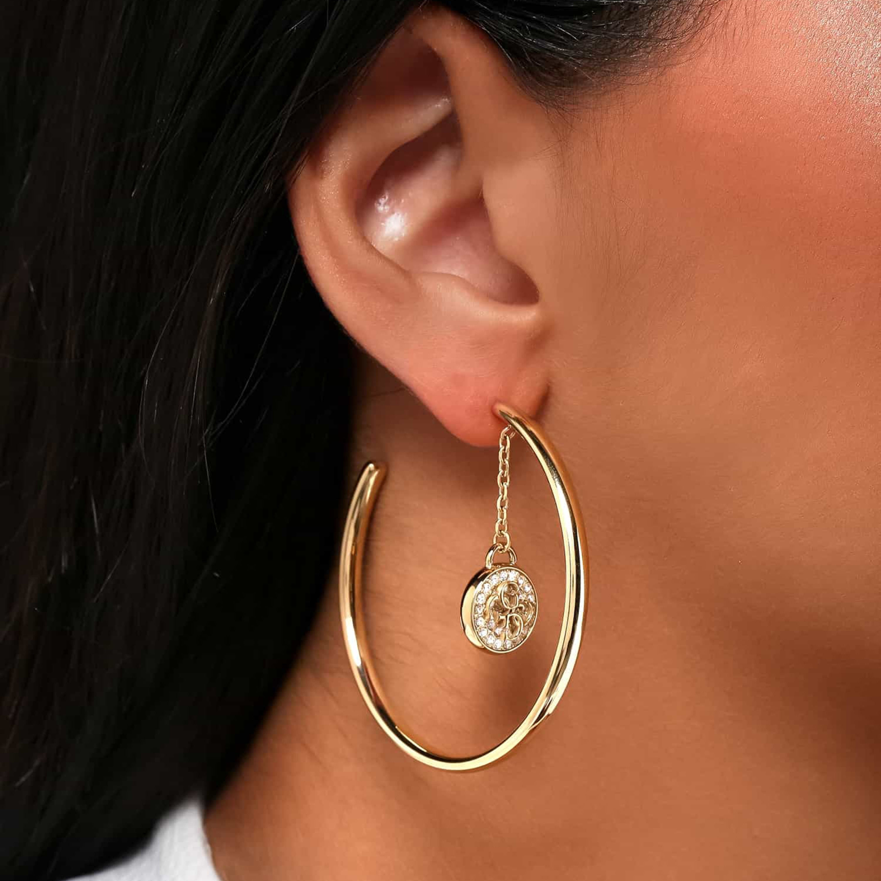 Guess Gold Dreaming Hoop Earrings | JUBE03128JW-women-watchesandjewellery-jewellery-earrings-image-4