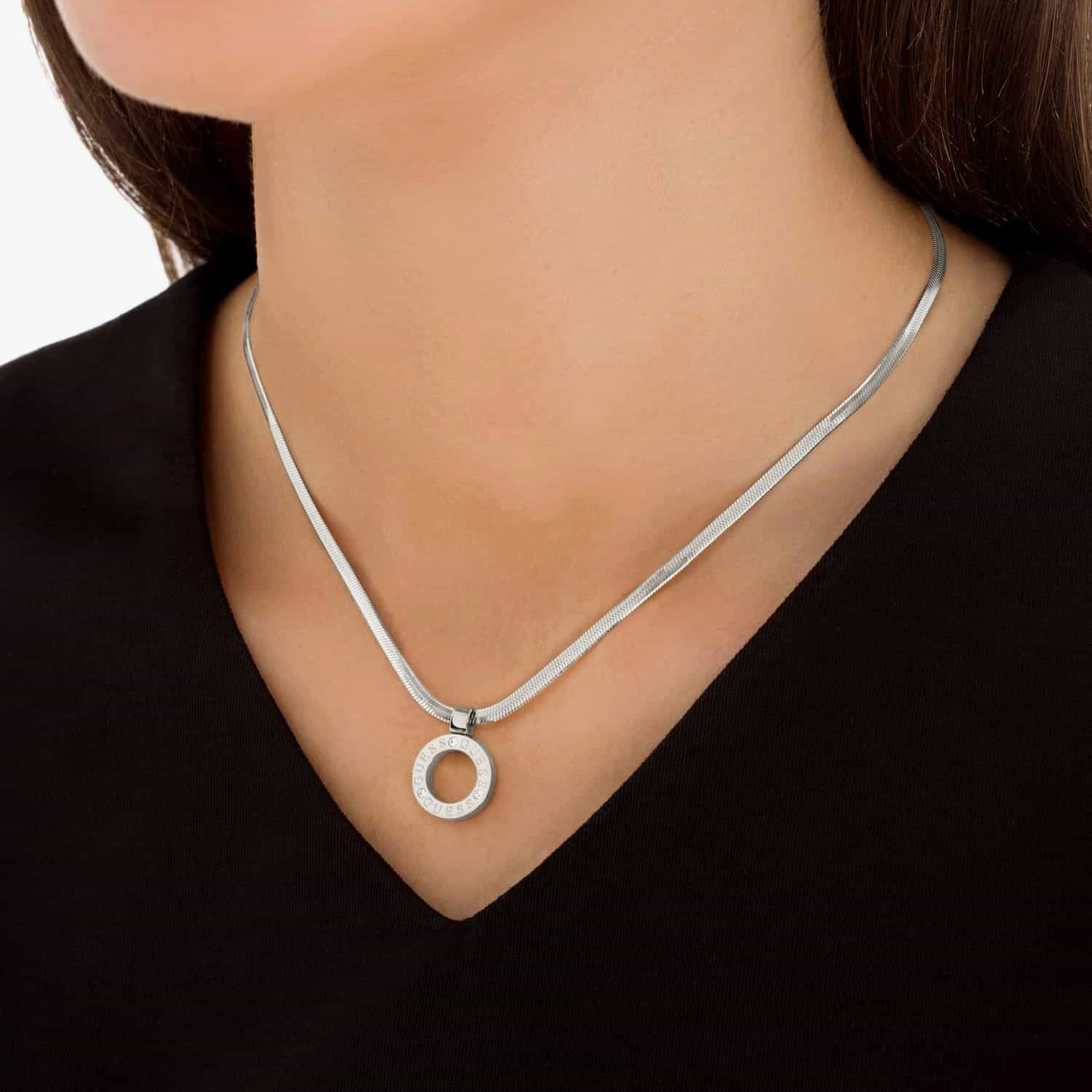 Guess Silver Circle Lights Necklace | JUBN03171JW-women-watchesandjewellery-jewellery-necklacesandpendants-image-3