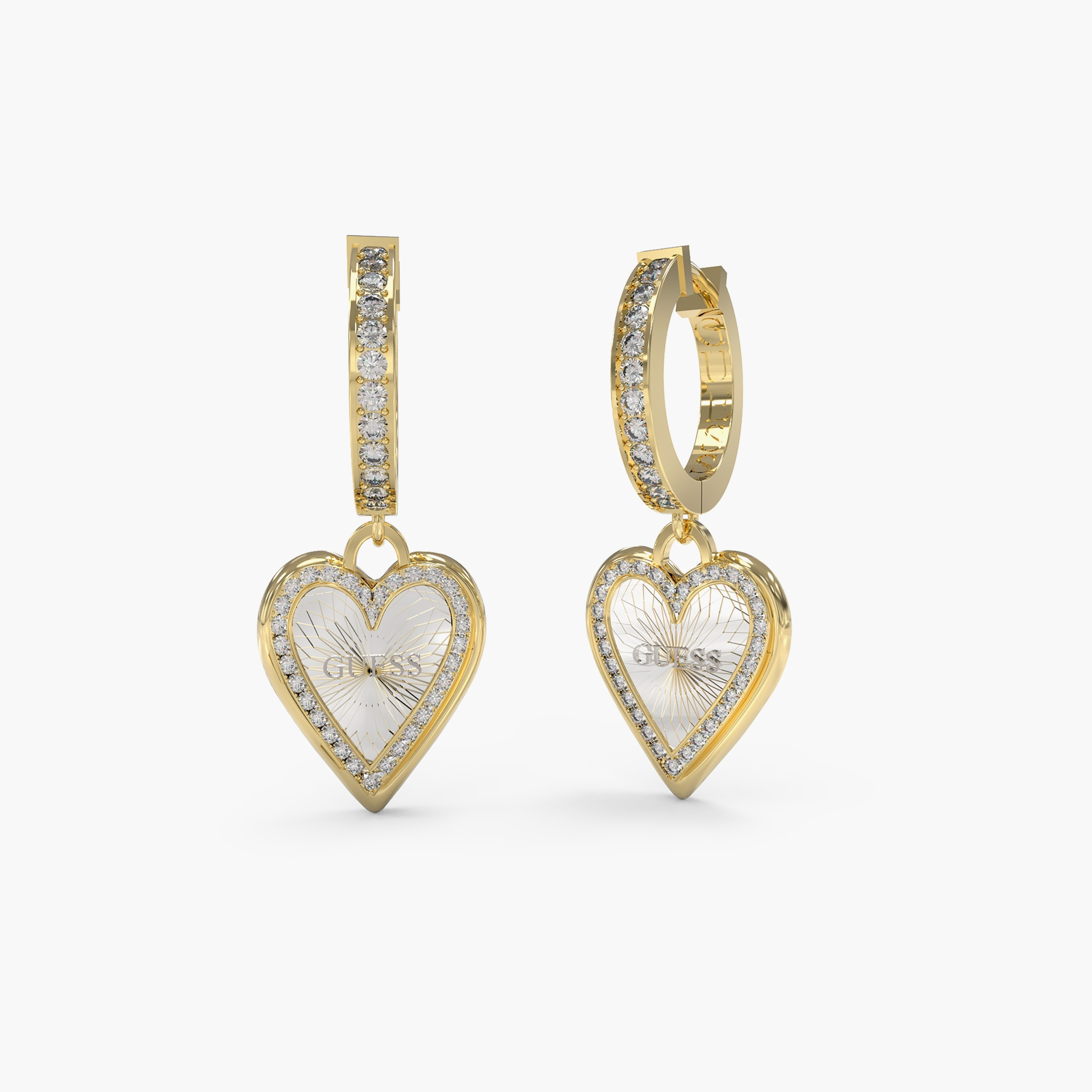 Guess Gold Love Me Tender Heart Huggies Hoop Earrings | JUBE03239JW-women-watchesandjewellery-jewellery-earrings-image-1