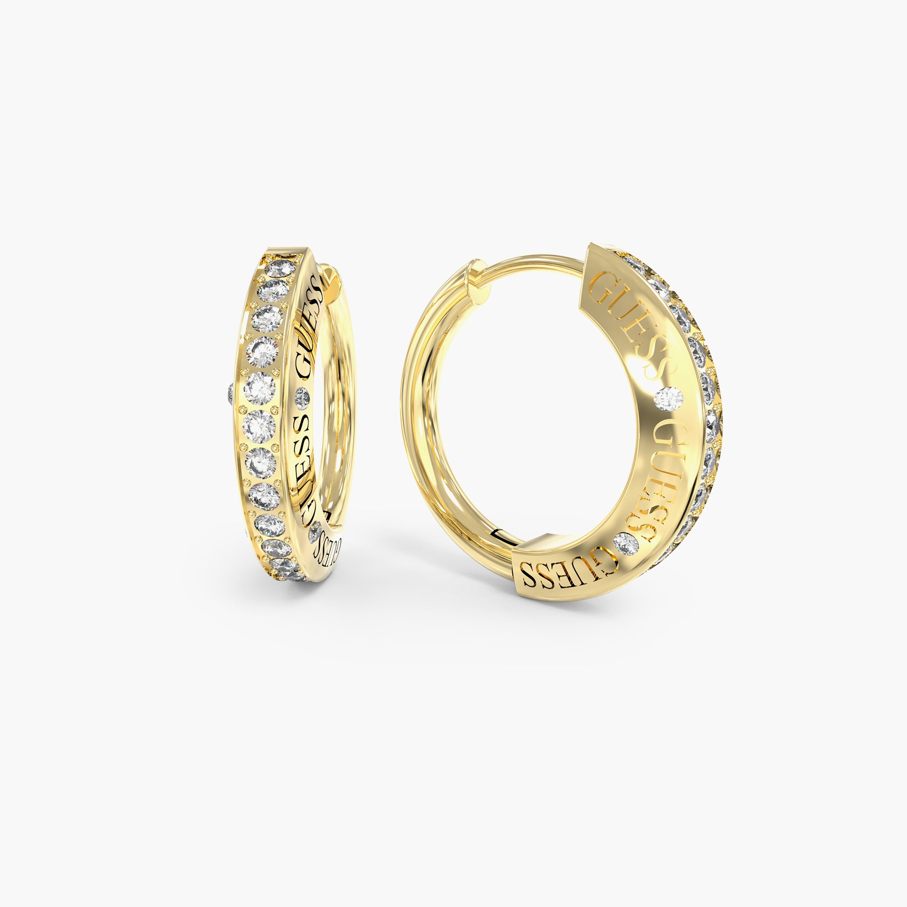 Guess Gold Bond Half Round Huggies Hoop Earrings | JUBE03253JW-women-watchesandjewellery-jewellery-earrings-image-1
