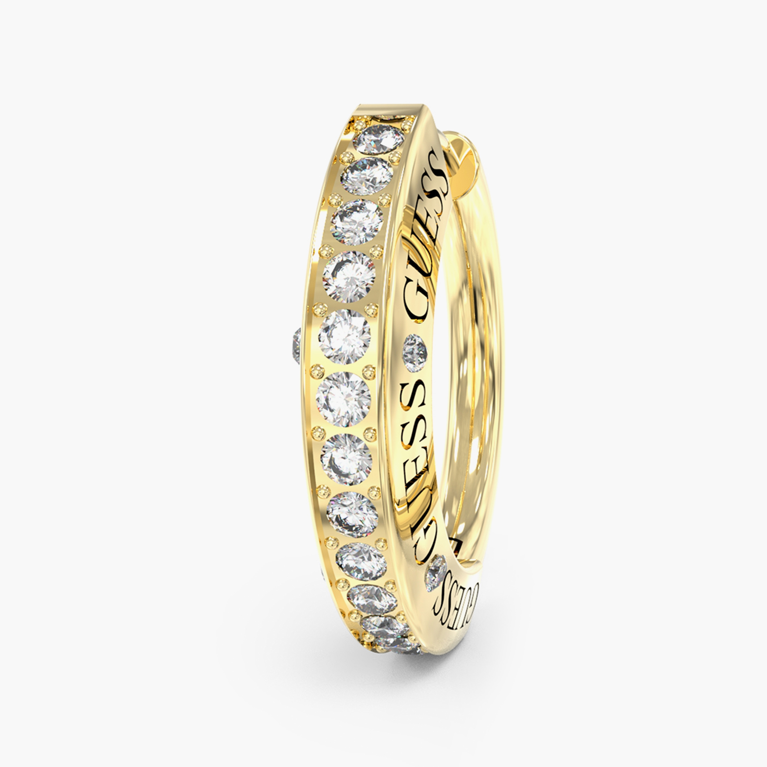 Guess Gold Bond Half Round Huggies Hoop Earrings | JUBE03253JW-women-watchesandjewellery-jewellery-earrings-image-2