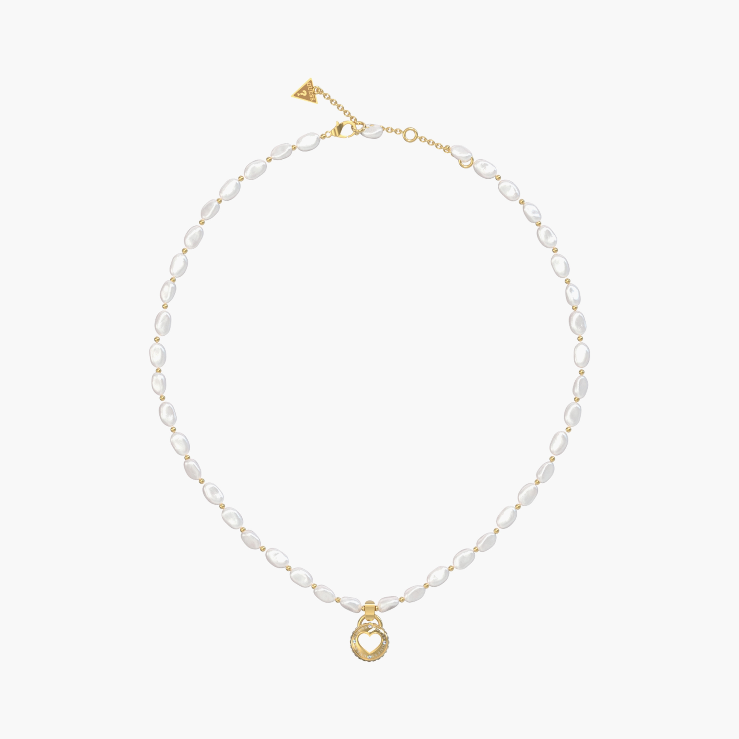 Guess Gold & White Rolling Hearts Pearl Necklace | JUBN03339JW-women-watchesandjewellery-jewellery-necklacesandpendants-image-1