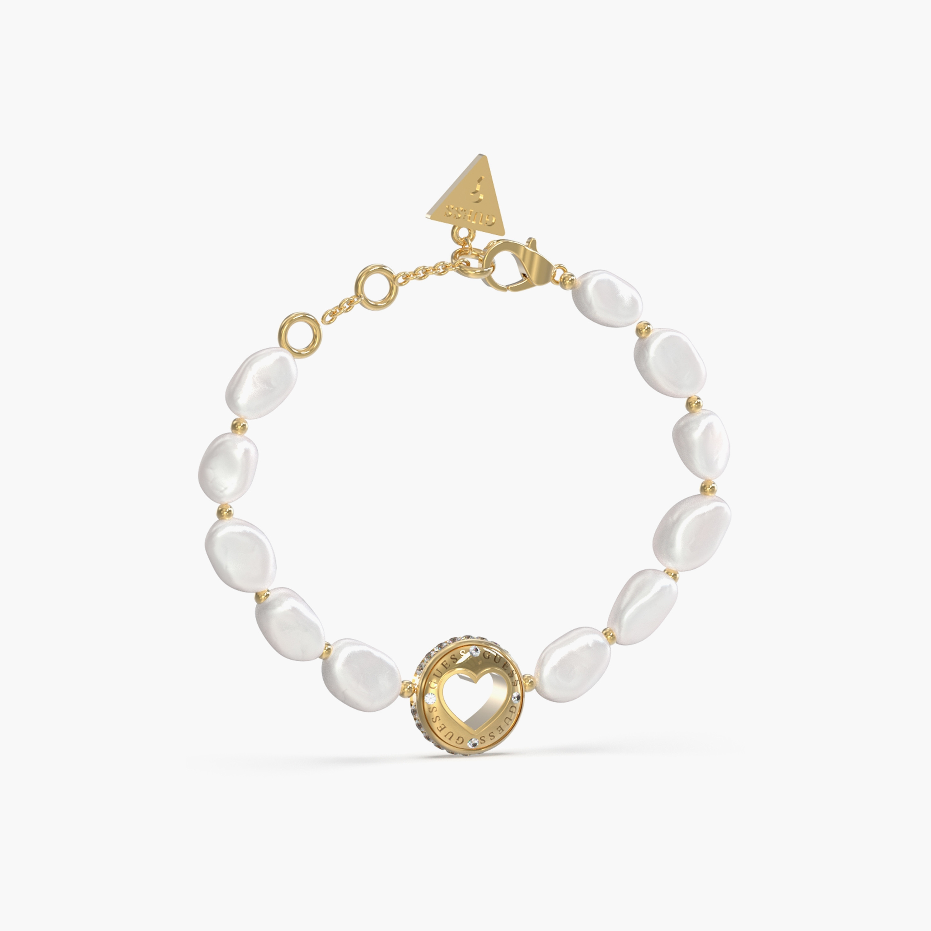 Guess Gold Rolling Hearts Pearl Bracelet | JUBB03342JW-women-watchesandjewellery-jewellery-banglesandbracelets-image-1
