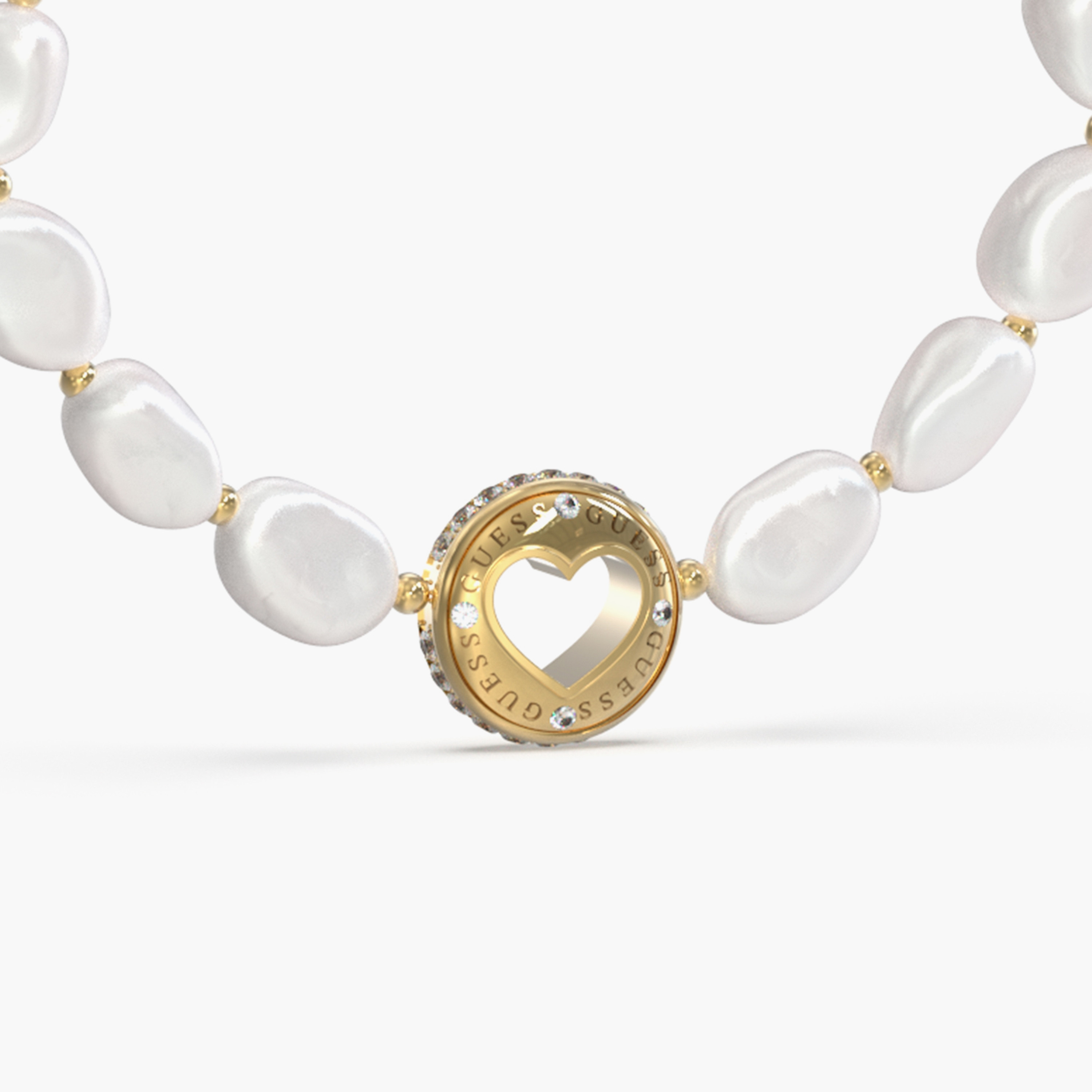 Guess Gold Rolling Hearts Pearl Bracelet | JUBB03342JW-women-watchesandjewellery-jewellery-banglesandbracelets-image-2
