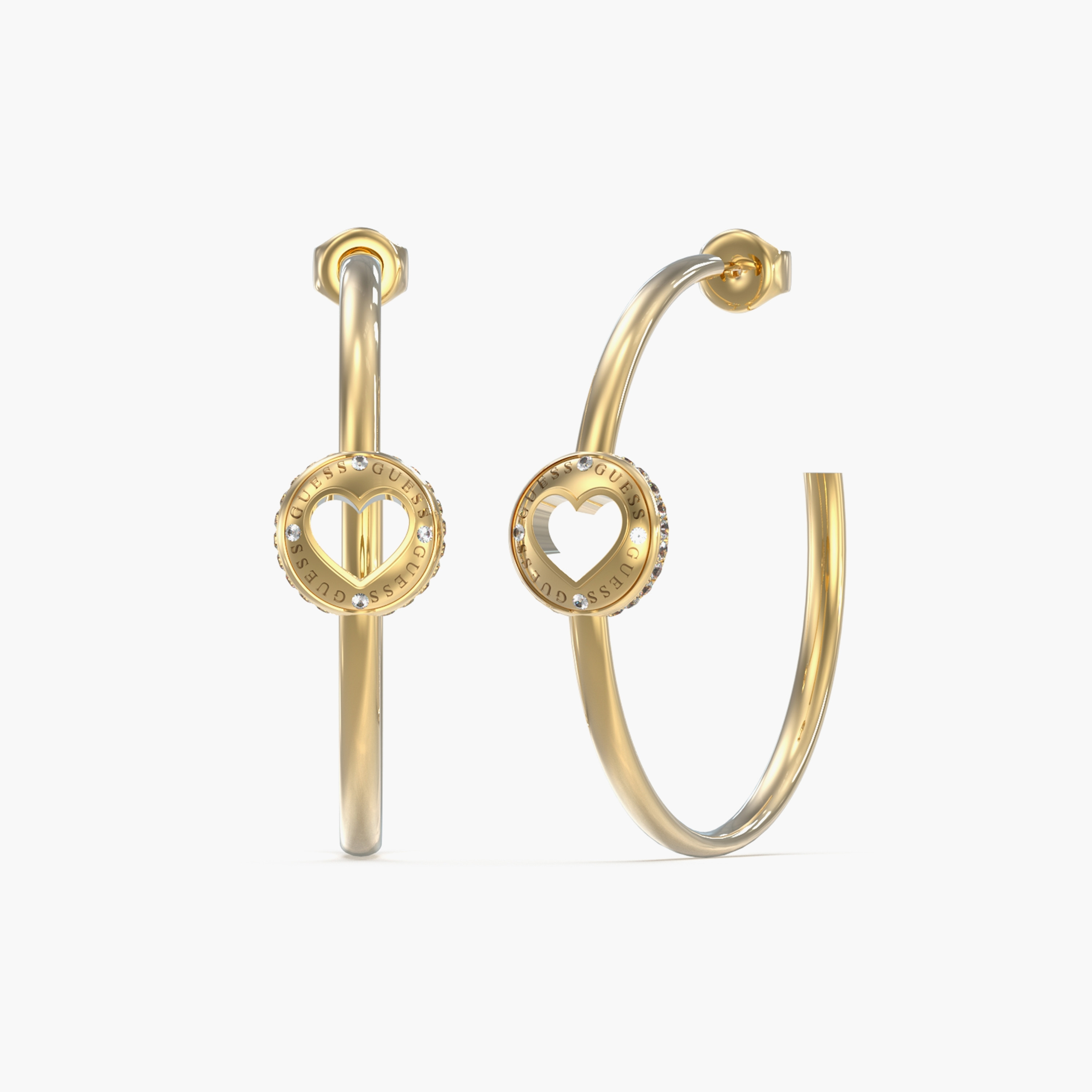 Guess Gold Rolling Hearts Rolling Heart Hoops | JUBE03346JW-women-watchesandjewellery-jewellery-earrings-image-1