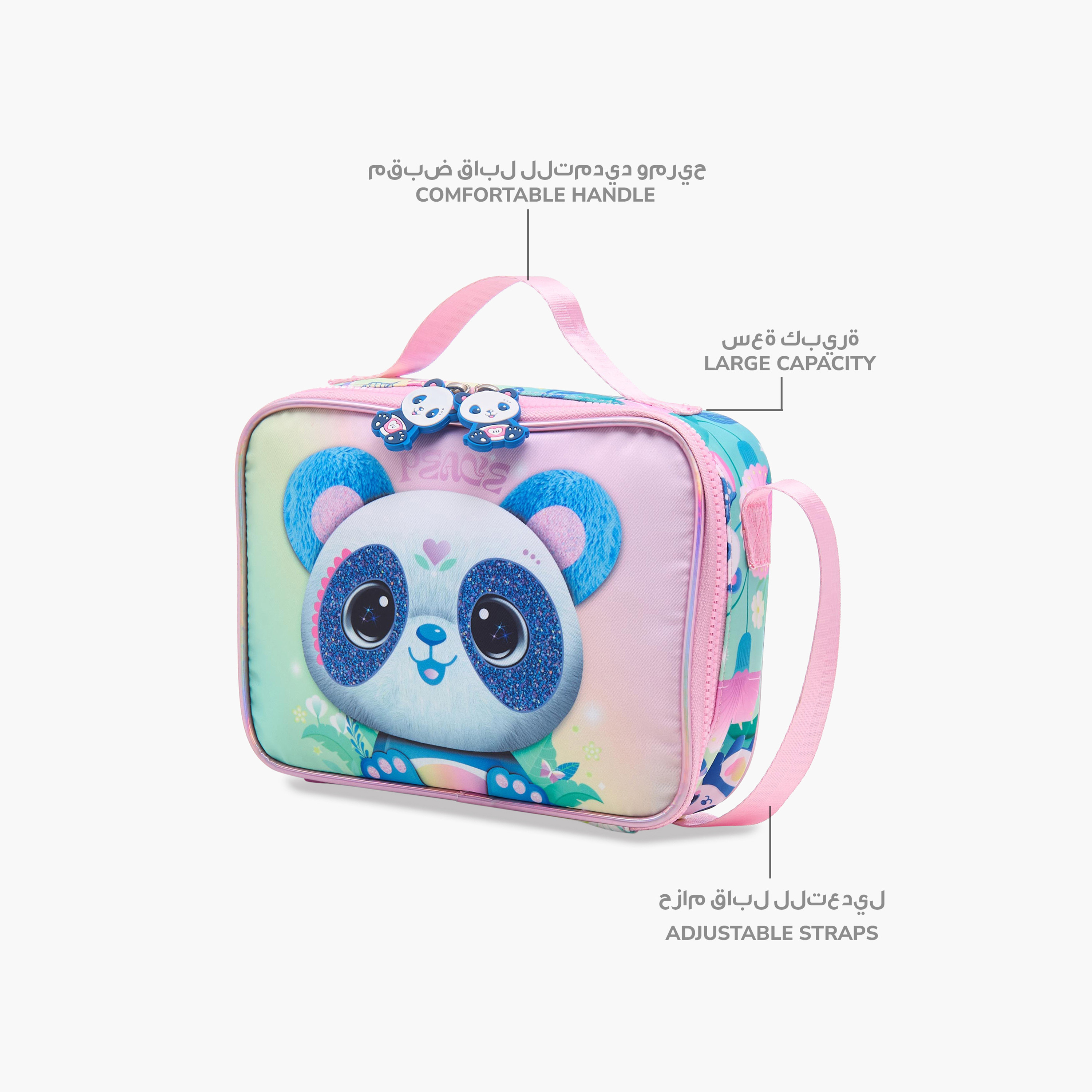 Juniors Panda Print Lunch Bag with Adjustable Strap and Zip Closure-school-lunchessentials-lunchbags-image-6