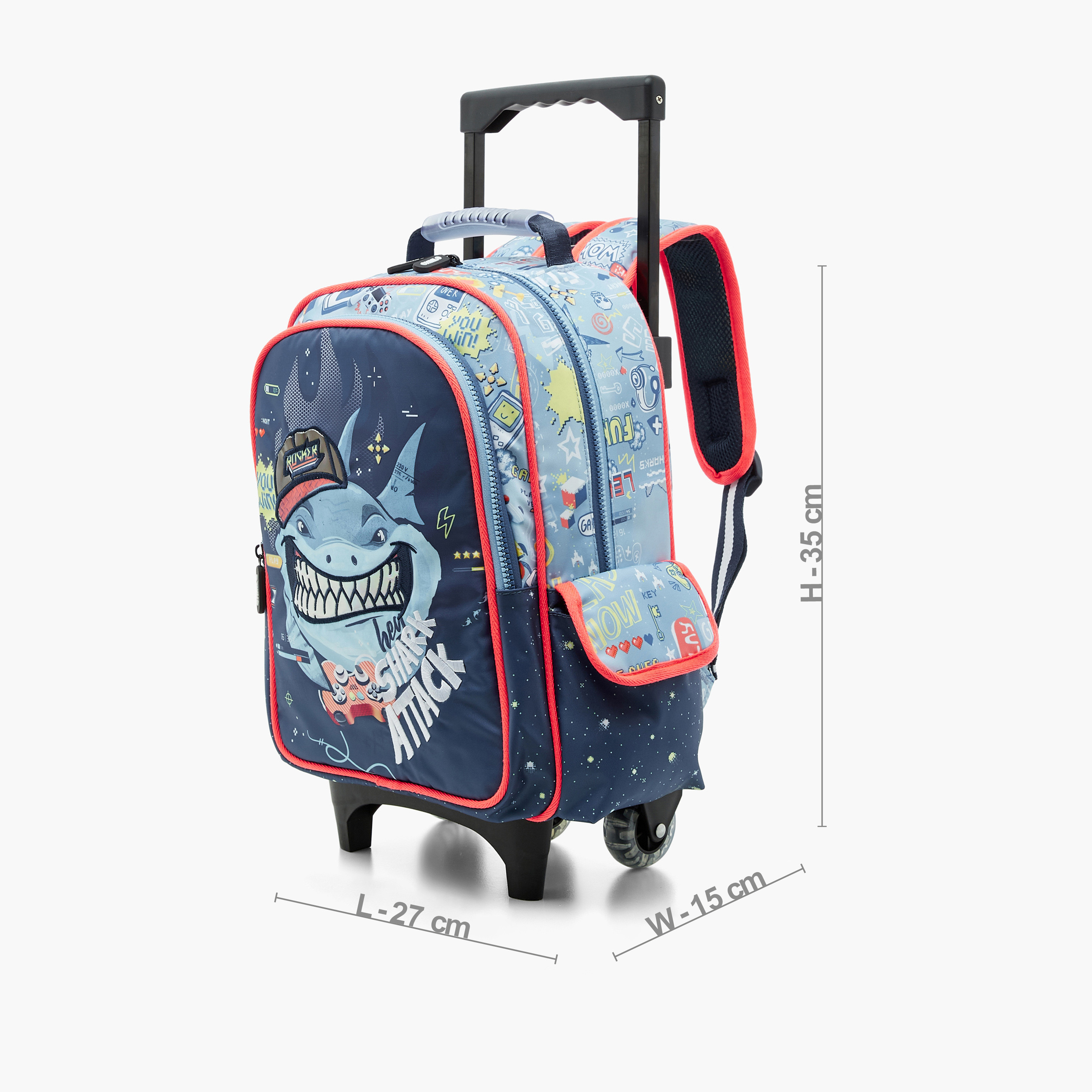 Juniors All-Over Print Trolley Backpack with Retractable Handle and Zip Closure - 14 inches-school-bagsandbackpacks-trolleybags-image-2