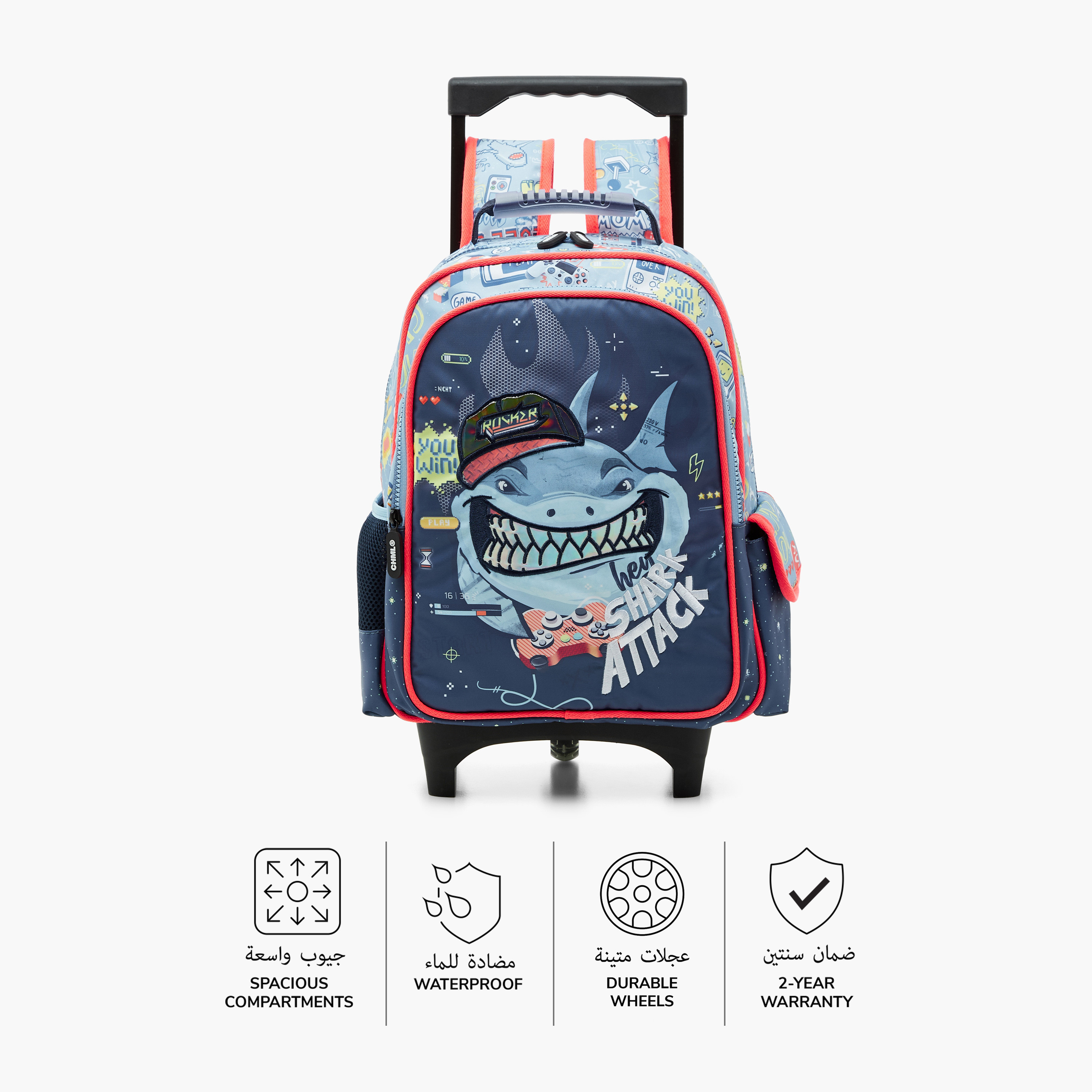 Juniors All-Over Print Trolley Backpack with Retractable Handle and Zip Closure - 14 inches-school-bagsandbackpacks-trolleybags-image-4