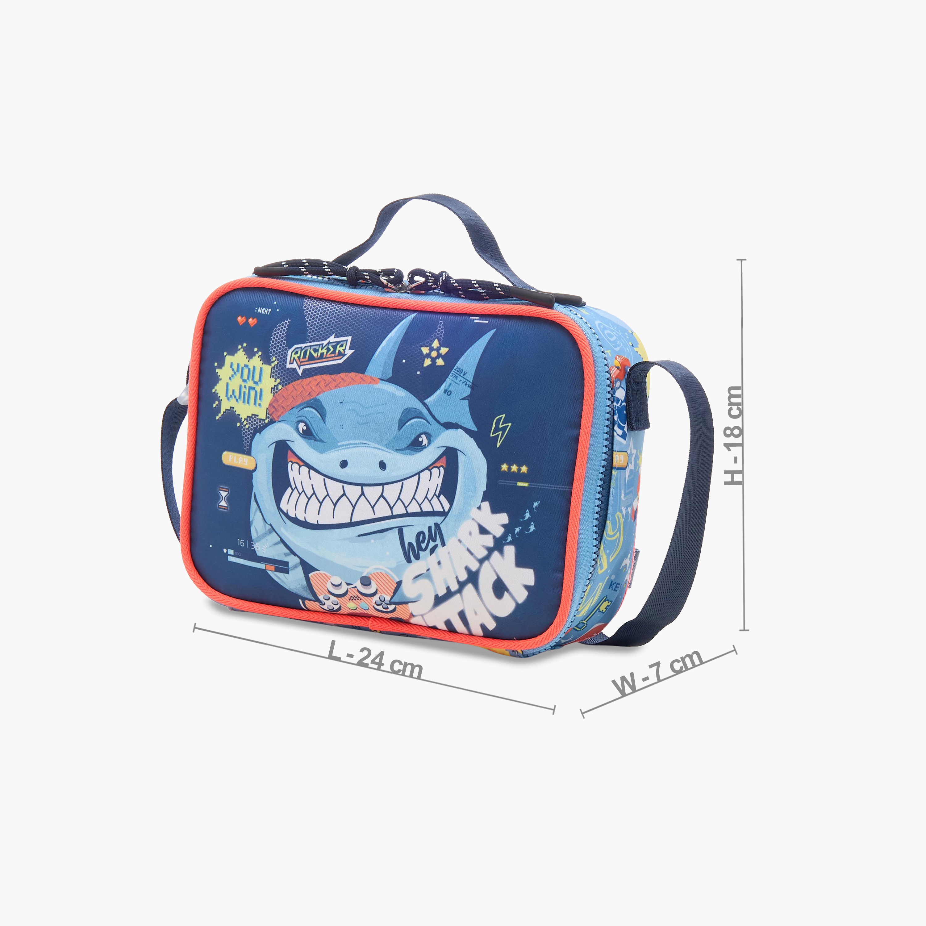 Juniors Shark Print Lunch Bag with Adjustable Strap and Zip Closure-school-lunchessentials-lunchbags-image-2