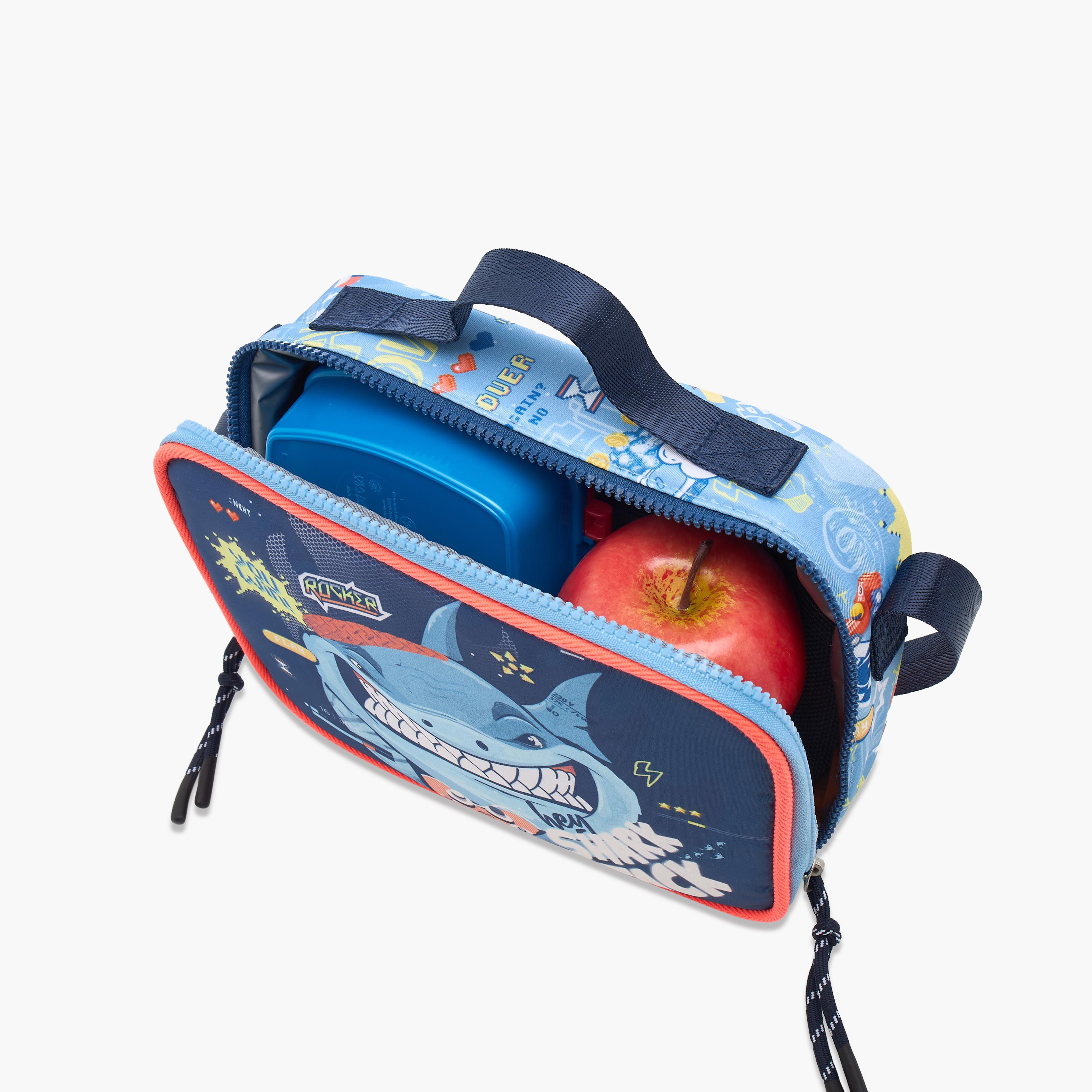 Juniors Shark Print Lunch Bag with Adjustable Strap and Zip Closure-school-lunchessentials-lunchbags-image-5