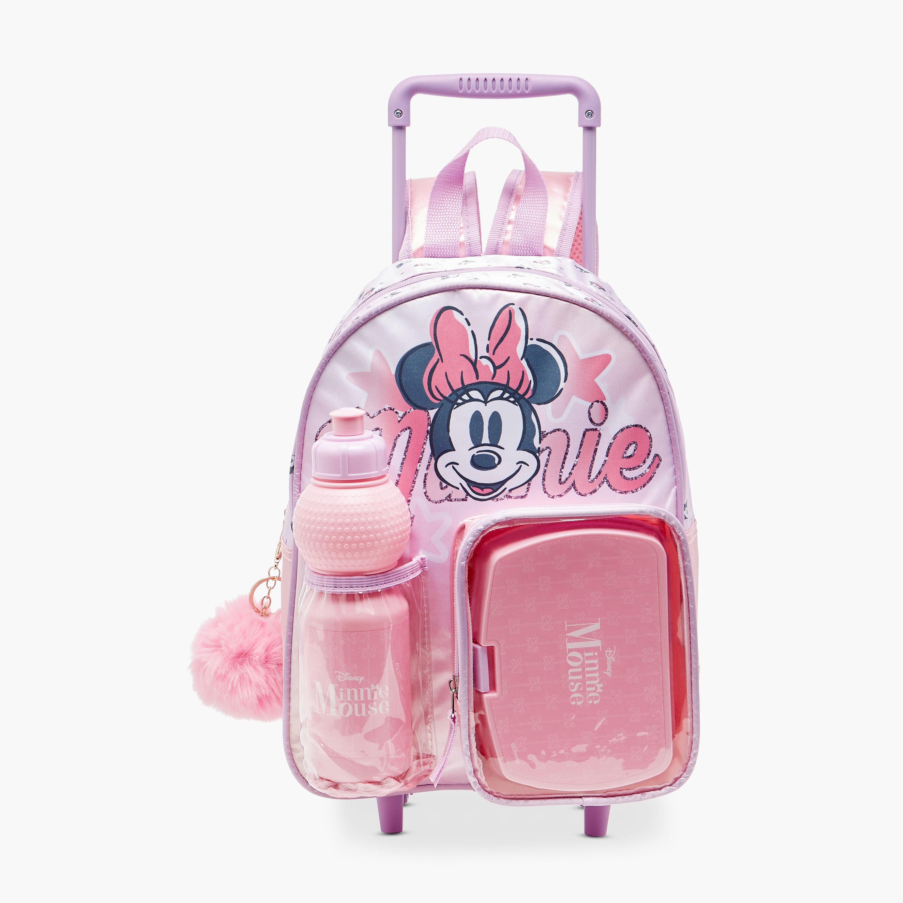 Minnie Mouse Print Trolley Backpack with Lunch Box and Water Bottle 13 inches