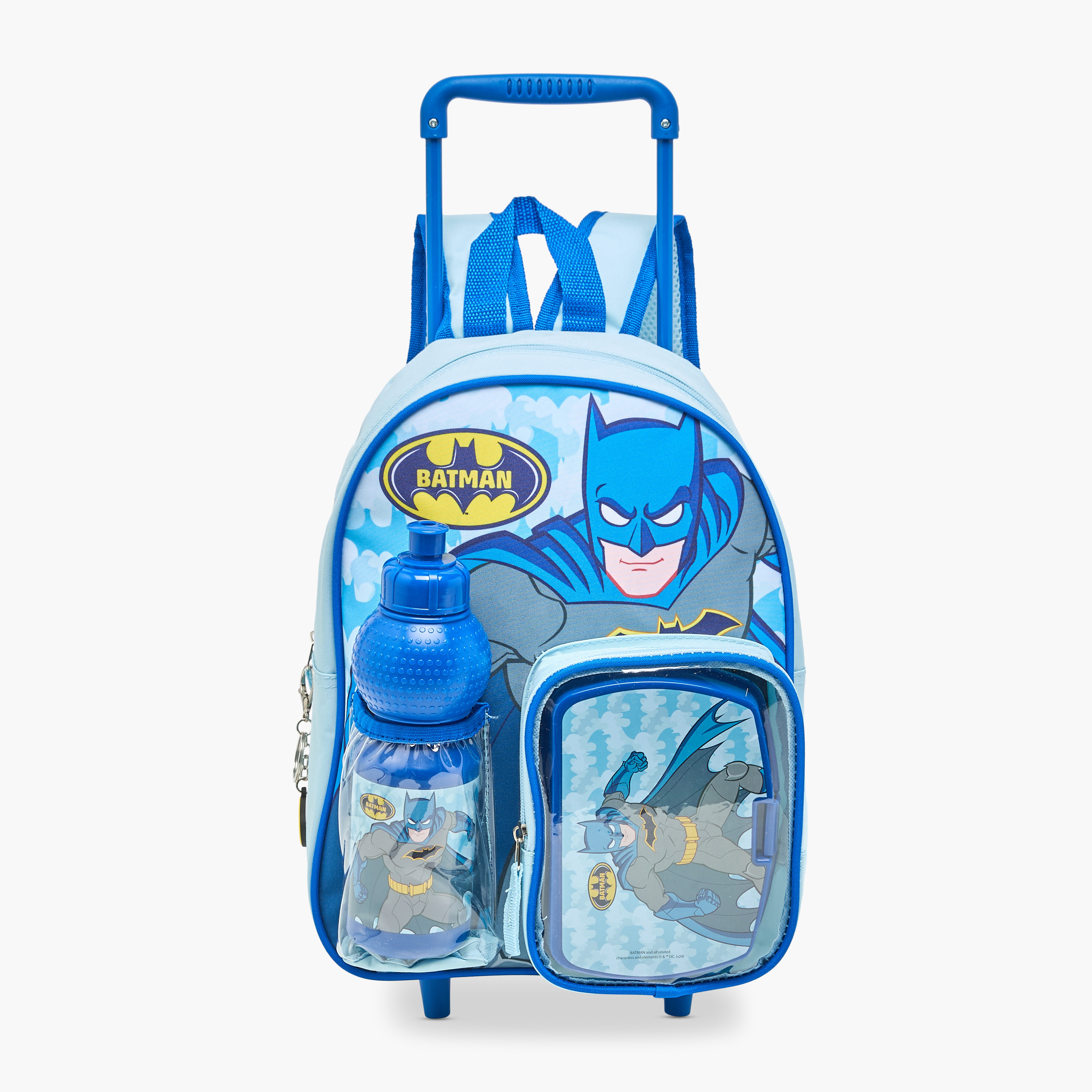 Batman Print Trolley Backpack with Lunch Box and Water Bottle 13 inches