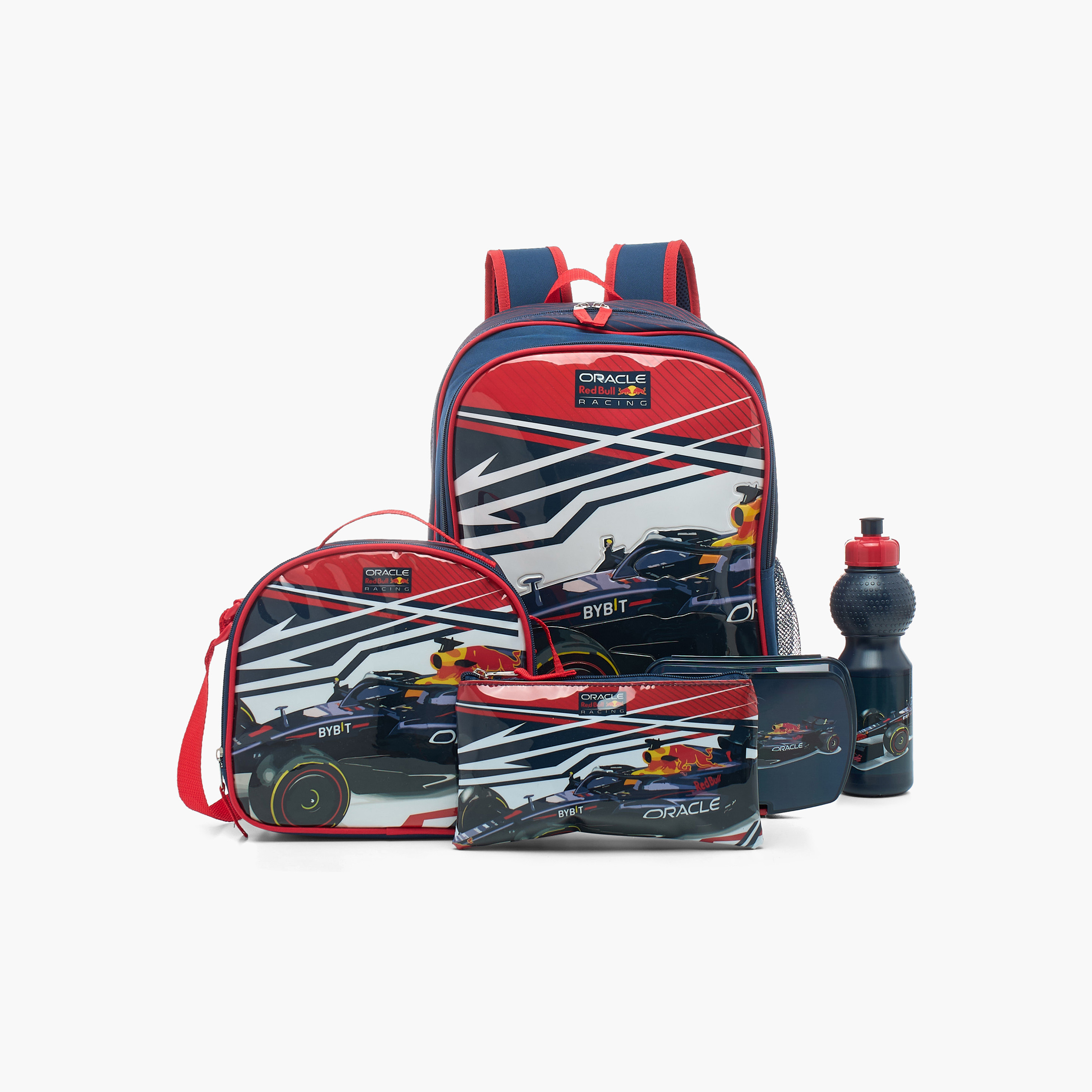 Red Bull Car Print 5-Piece Backpack Set - 16 inches-school-bagsandbackpacks-sets-image-1