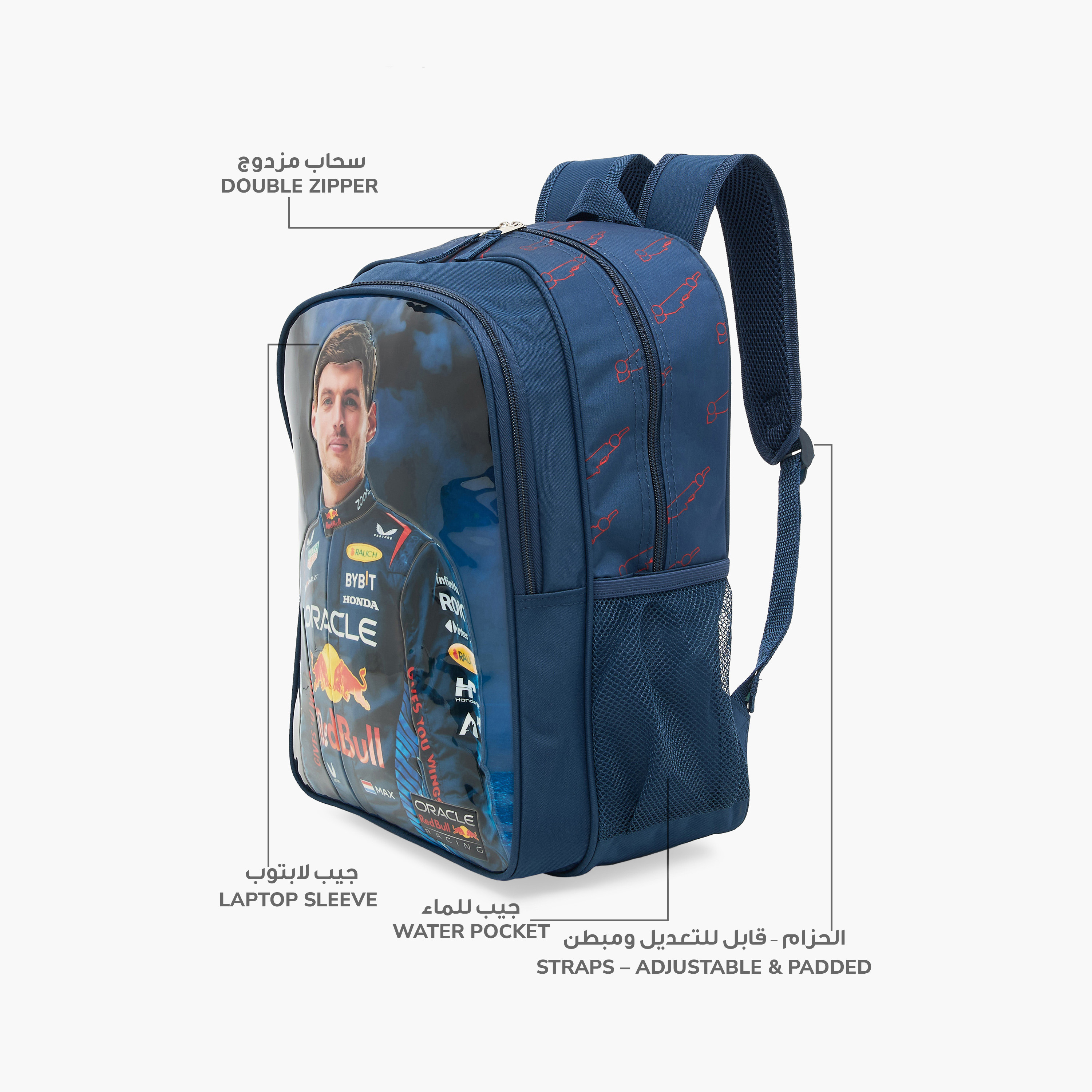 Red Bull Max Verstappen Print 5-Piece Trolley Backpack Set - 16 inches-school-bagsandbackpacks-backpacks-image-7