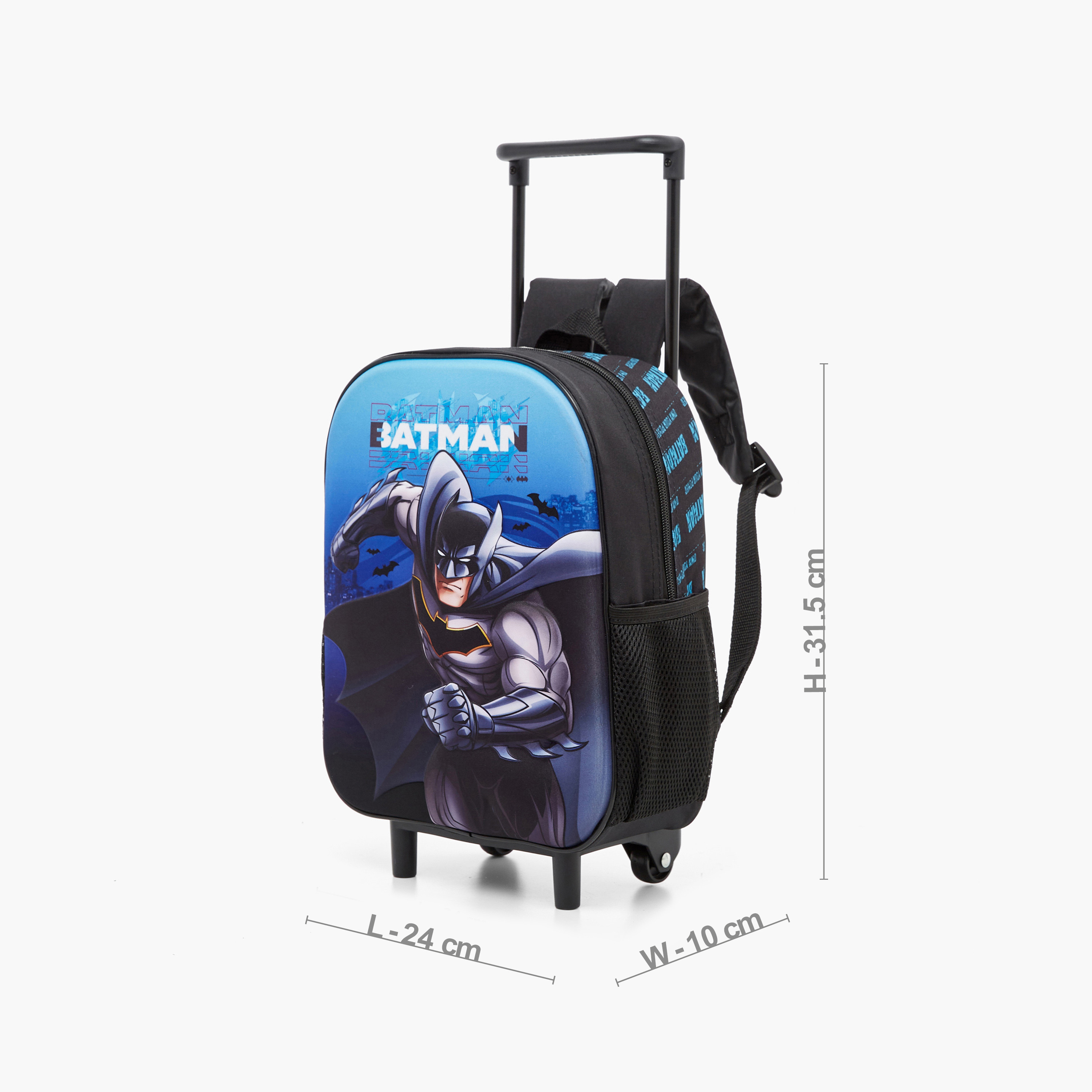 Batman Print Trolley Backpack with Lunch Bag and Pencil Pouch - 12 inches-school-bagsandbackpacks-trolleybags-image-3