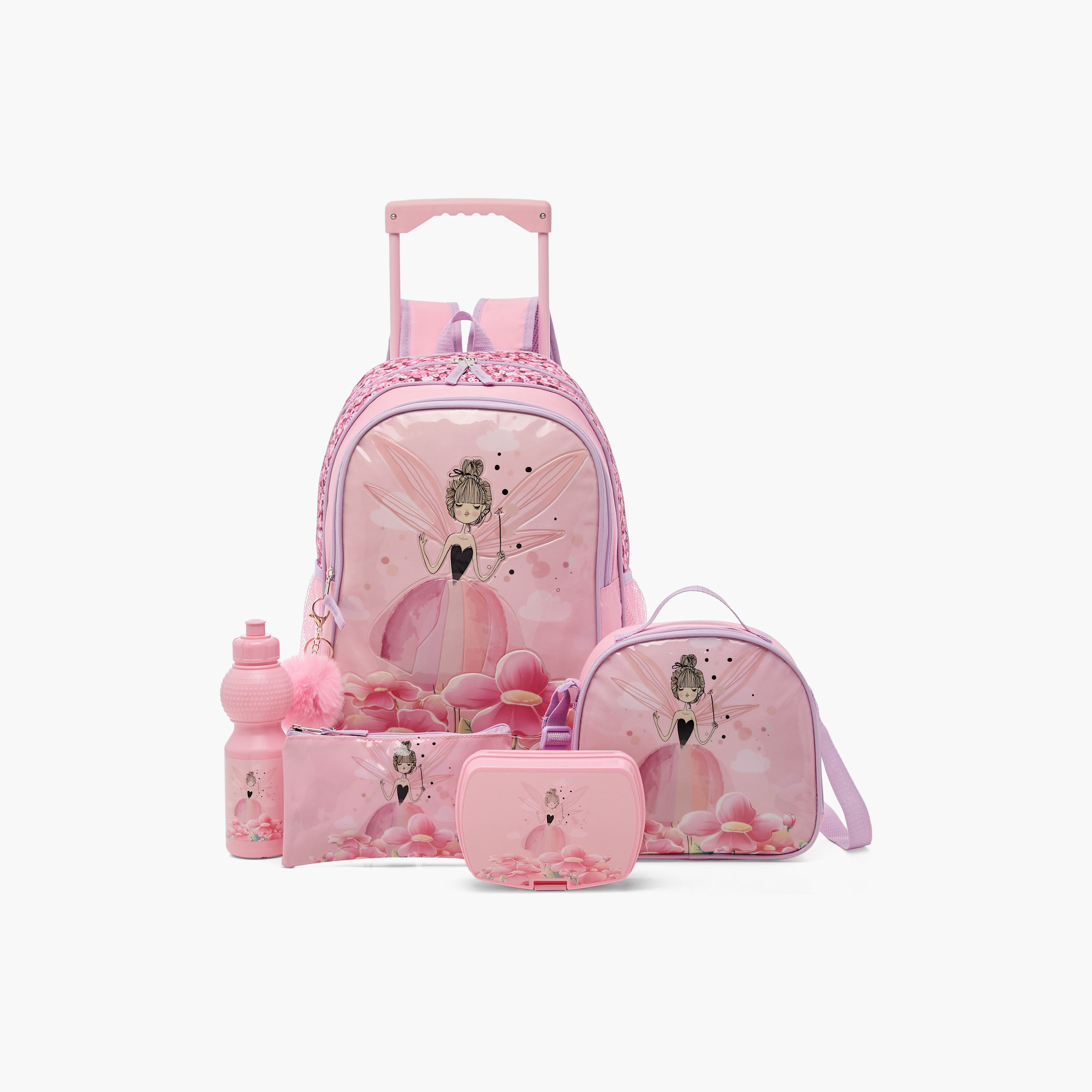 Juniors Fairy Print 5-Piece Trolley Backpack Set - 16 inches-school-bagsandbackpacks-trolleybags-image-1