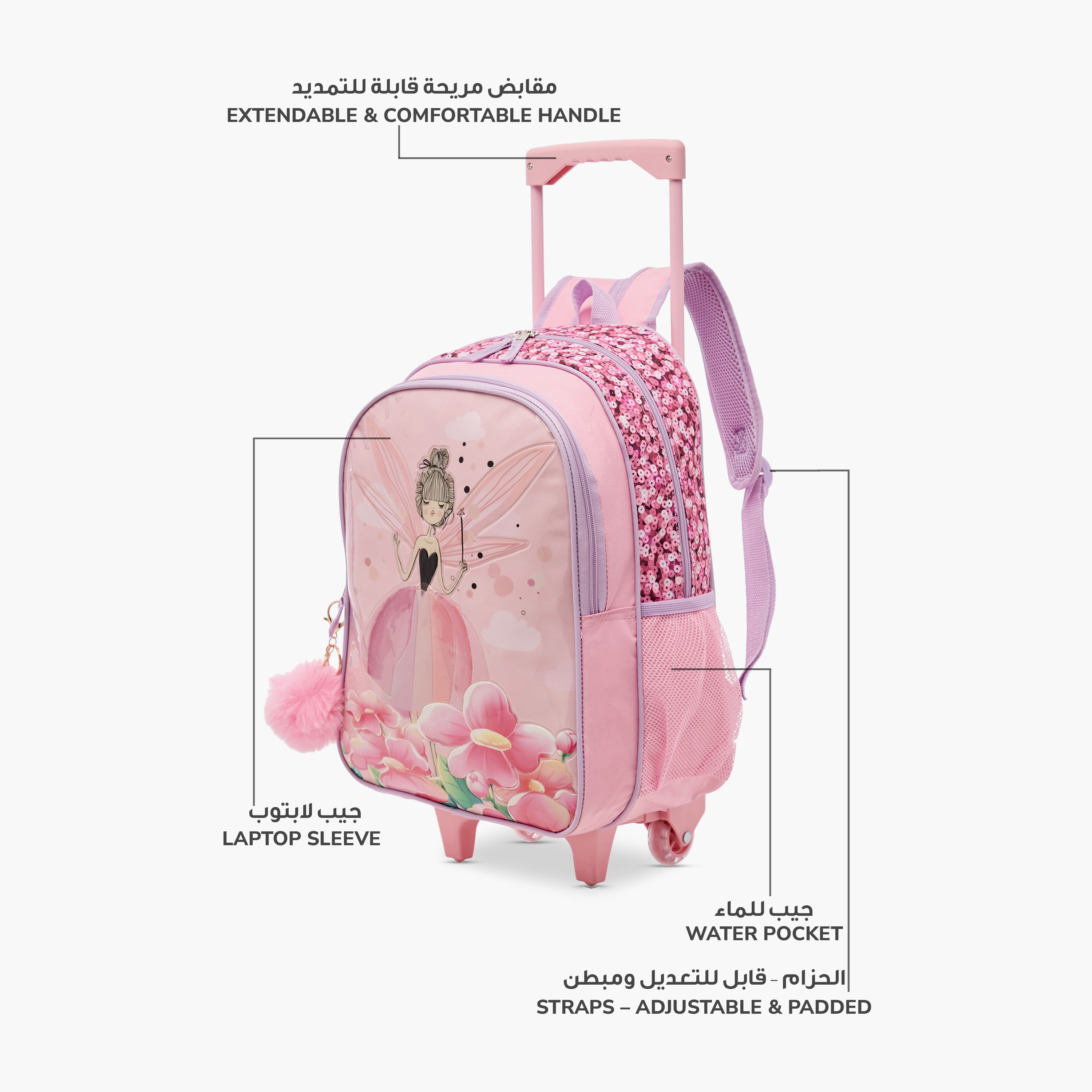 Juniors Fairy Print 5-Piece Trolley Backpack Set - 16 inches-school-bagsandbackpacks-trolleybags-image-7