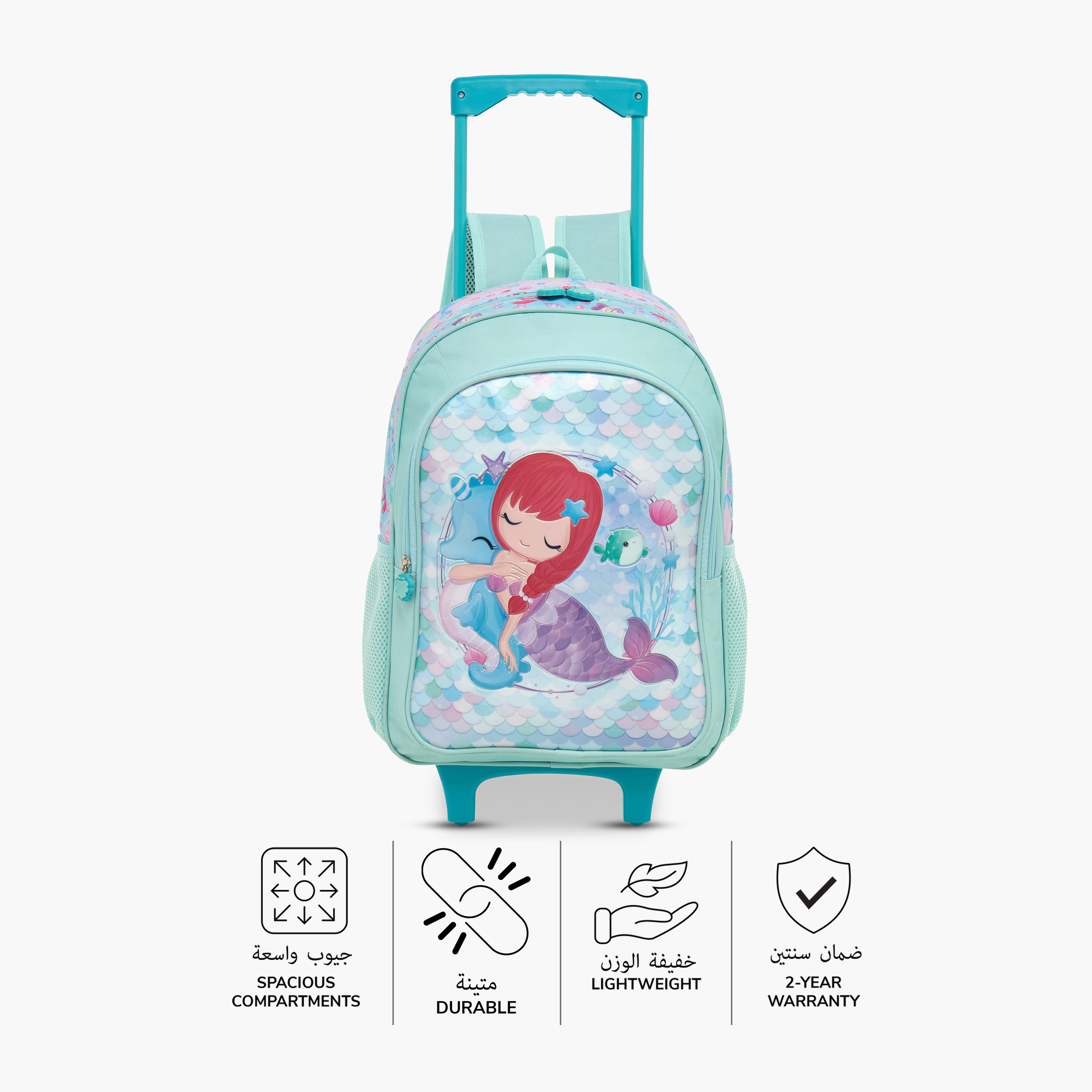Juniors Mermaid Print Trolley Backpack with Lunch Bag and Pencil Pouch - 16 inches-school-bagsandbackpacks-trolleybags-image-5
