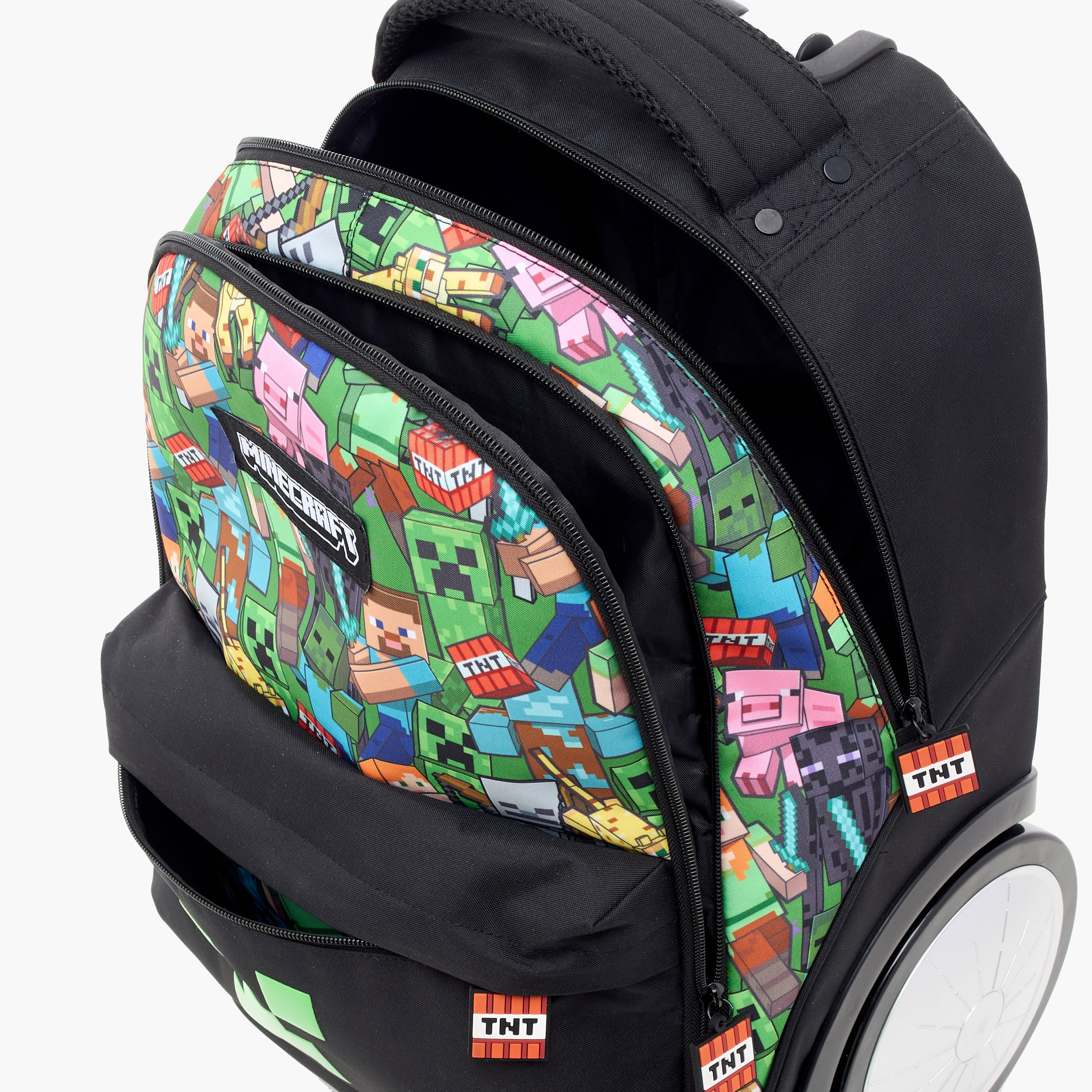 شنطة ظهر ترولي بعجلات كبيرة مع سحاب إغلاق بطبعات ماينكرافت - 18 بوصة-school-bagsandbackpacks-trolleybags-image-12