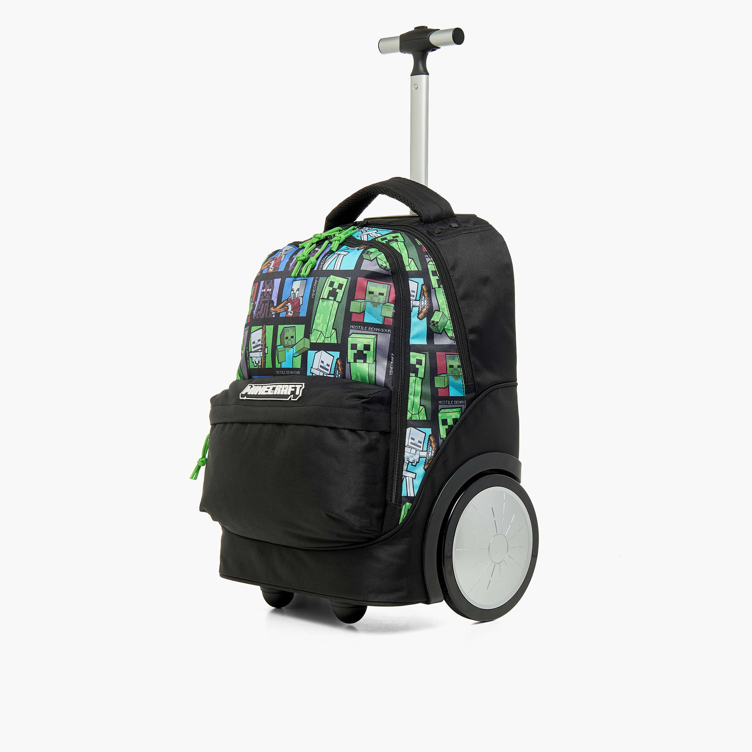 شنطة ظهر ترولي بعجلات كبيرة مع سحاب إغلاق بطبعات ماينكرافت - 18 بوصة-school-bagsandbackpacks-trolleybags-image-2