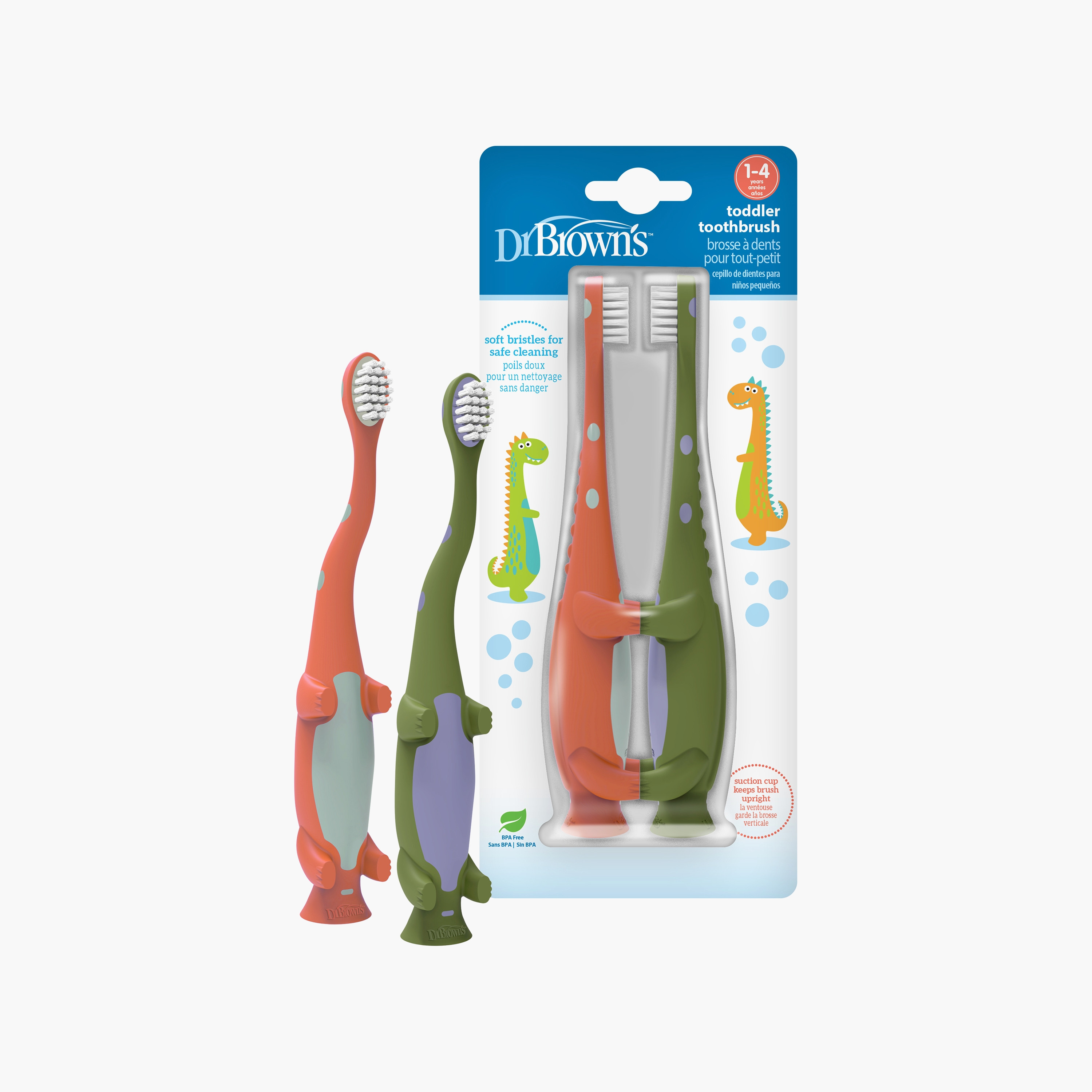 Dr. Brown's 2-Piece Toddler Toothbrushes, Green & Orange-baby-bathandcare-oralcare-image-1