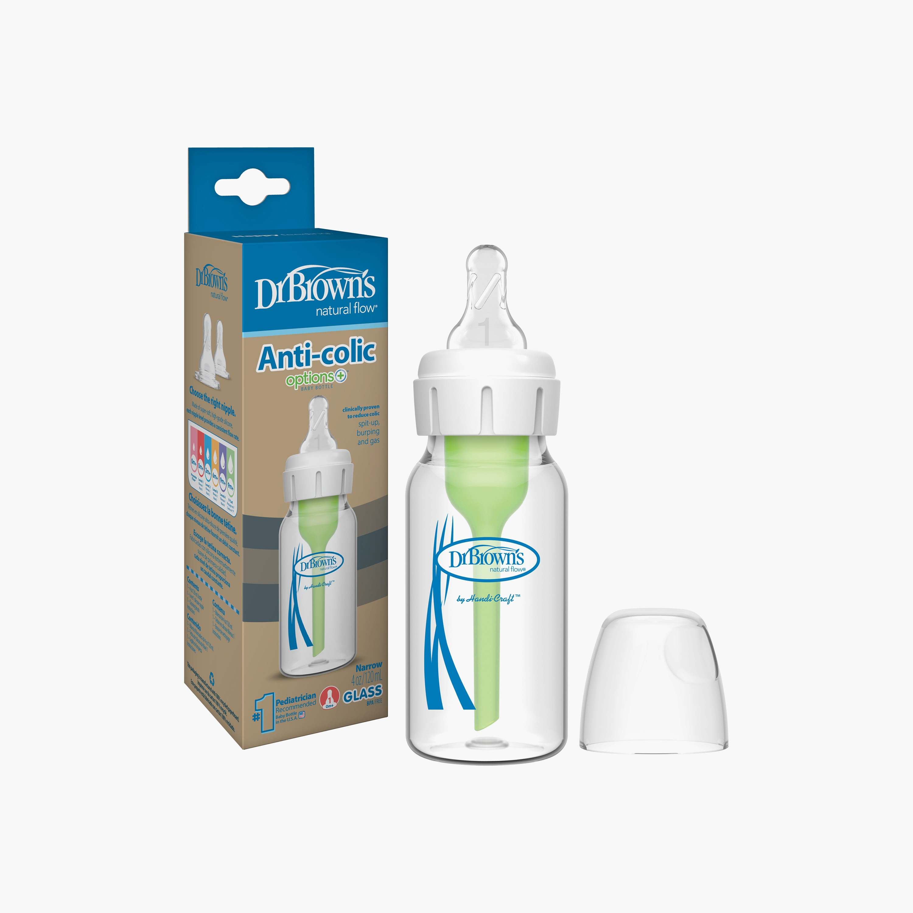 Dr. Brown's Natural Flow Narrow Options+ Glass Feeding Bottle, 120 ml-baby-feeding-feedingbottles-bottlesandteats-image-2