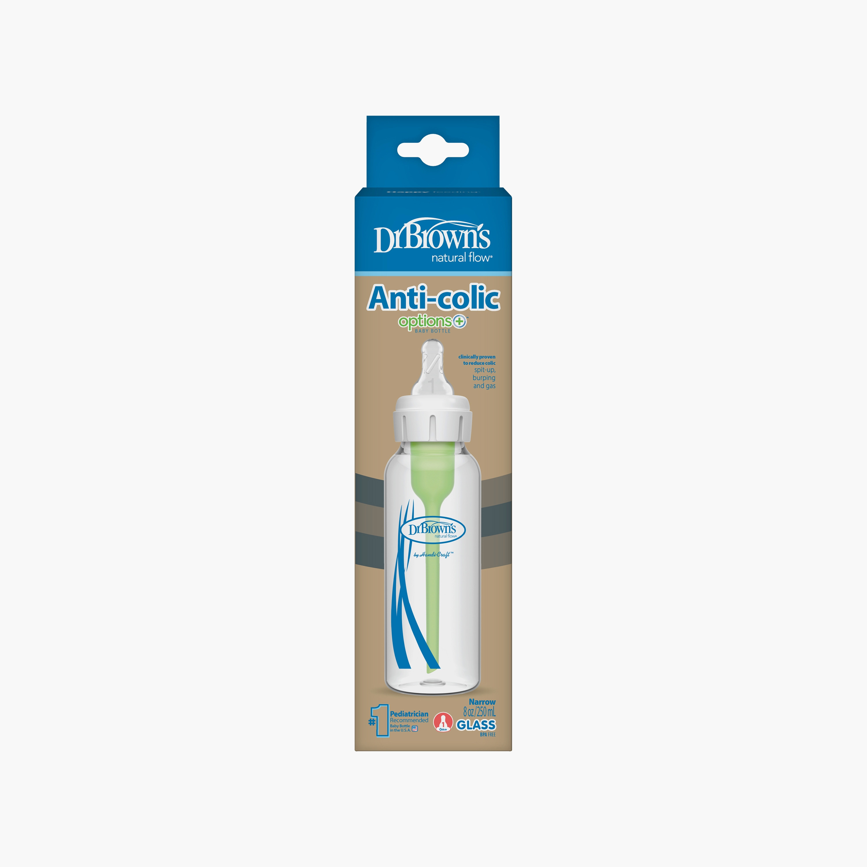 Dr. Brown's Natural Flow Narrow Options+ Glass Feeding Bottle, 250 ml-baby-feeding-feedingbottles-bottlesandteats-image-3