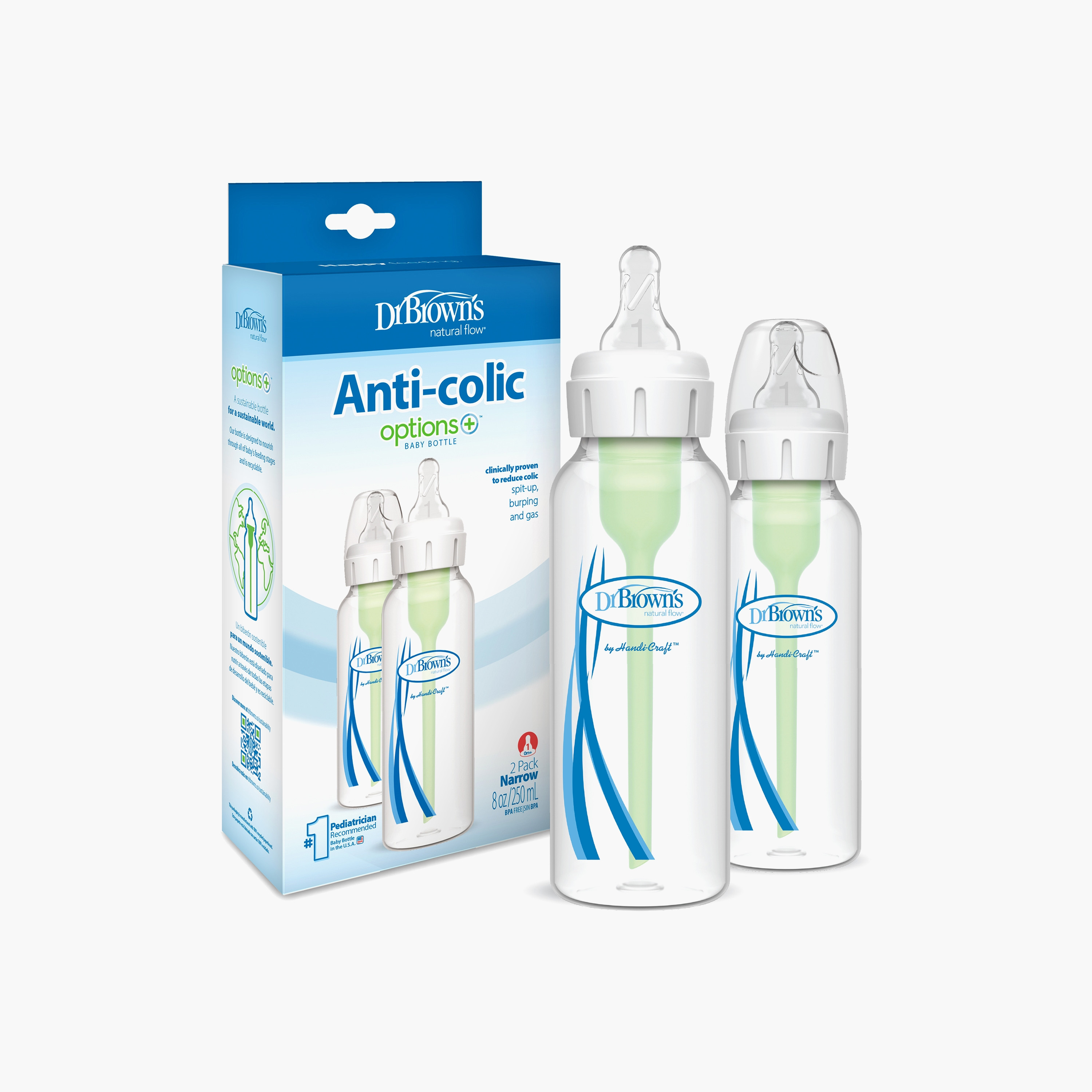 Dr. Brown's 2-Piece Anti-Colic Natural Flow Feeding Bottles, 250 ml-baby-feeding-feedingbottles-bottlesandteats-image-2