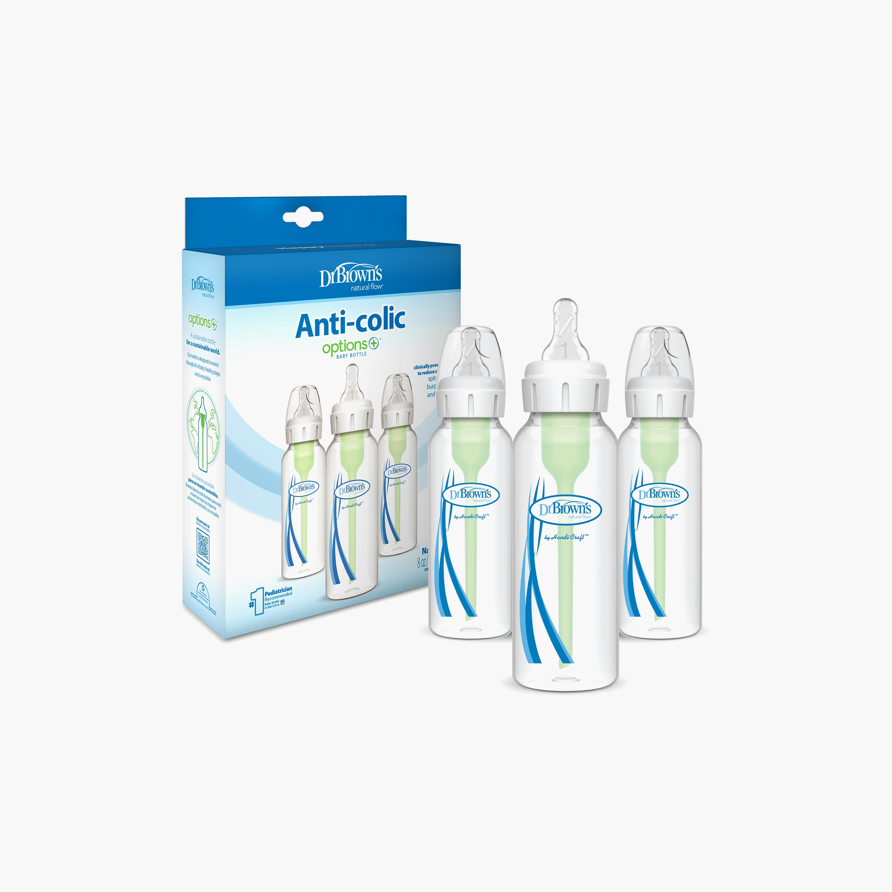Dr. Brown's 3-Piece Anti-Colic Natural Flow Feeding Bottle, 250 ml-baby-feeding-feedingbottles-bottlesandteats-image-1