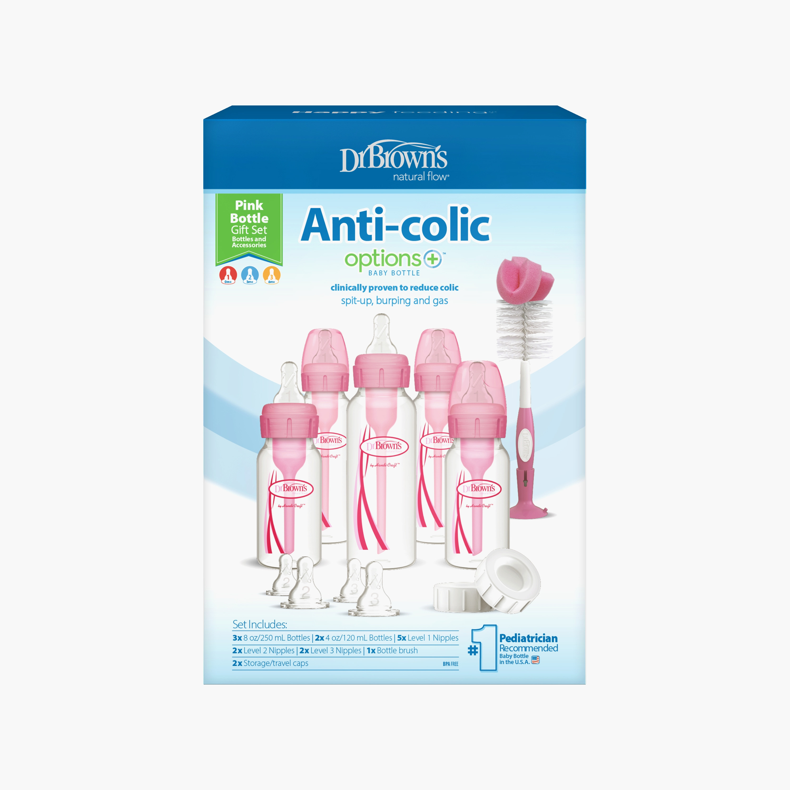 مجموعة هدايا زجاجات الرضاعة ذات التدفق الطبيعي المضادة للمغص أوبشن+ من دكتور براونز-baby-feeding-feedingbottles-bottlesandteats-image-2