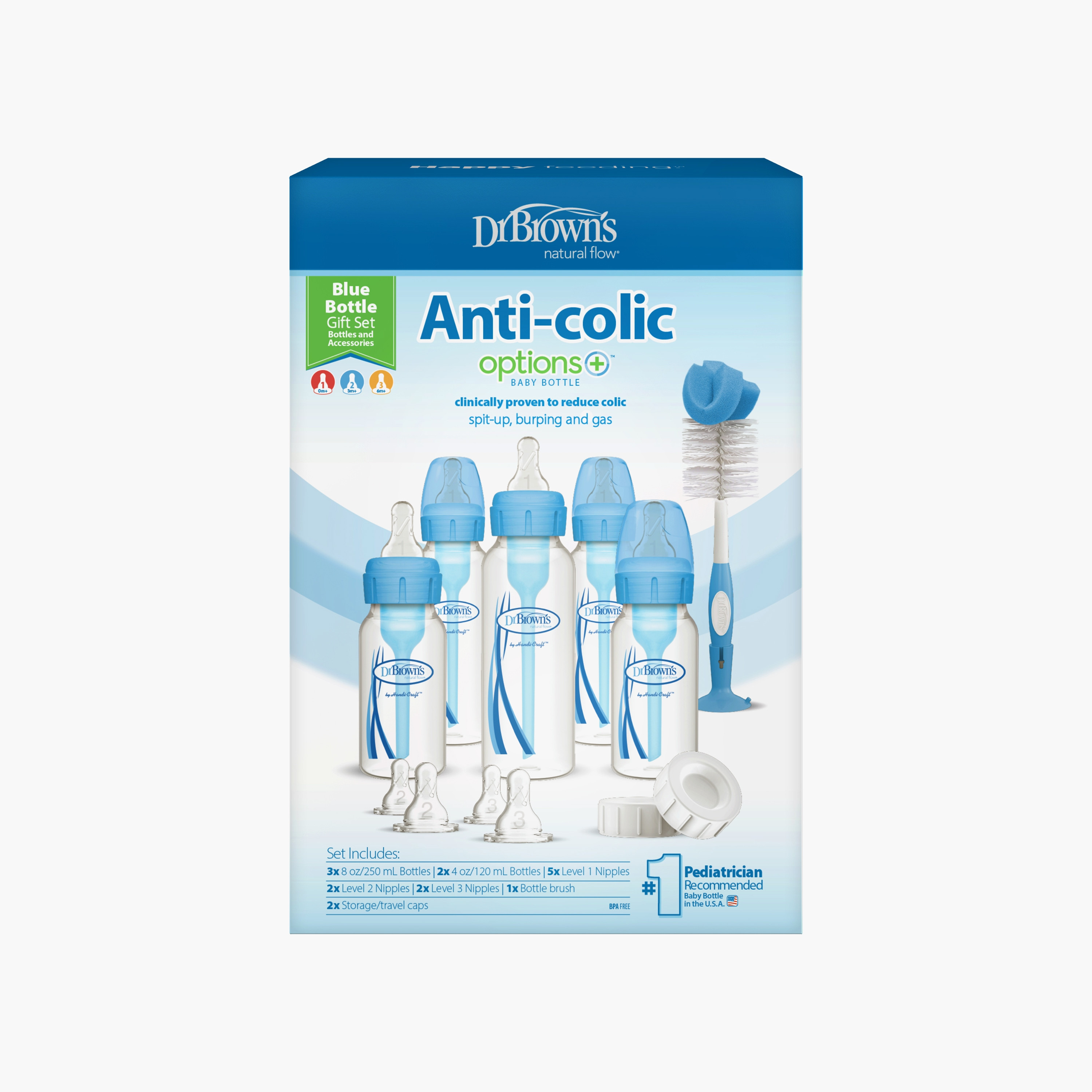 مجموعة هدايا زجاجات الرضاعة ذات التدفق الطبيعي المضادة للمغص أوبشن+ من دكتور براونز-baby-feeding-feedingbottles-bottlesandteats-image-2
