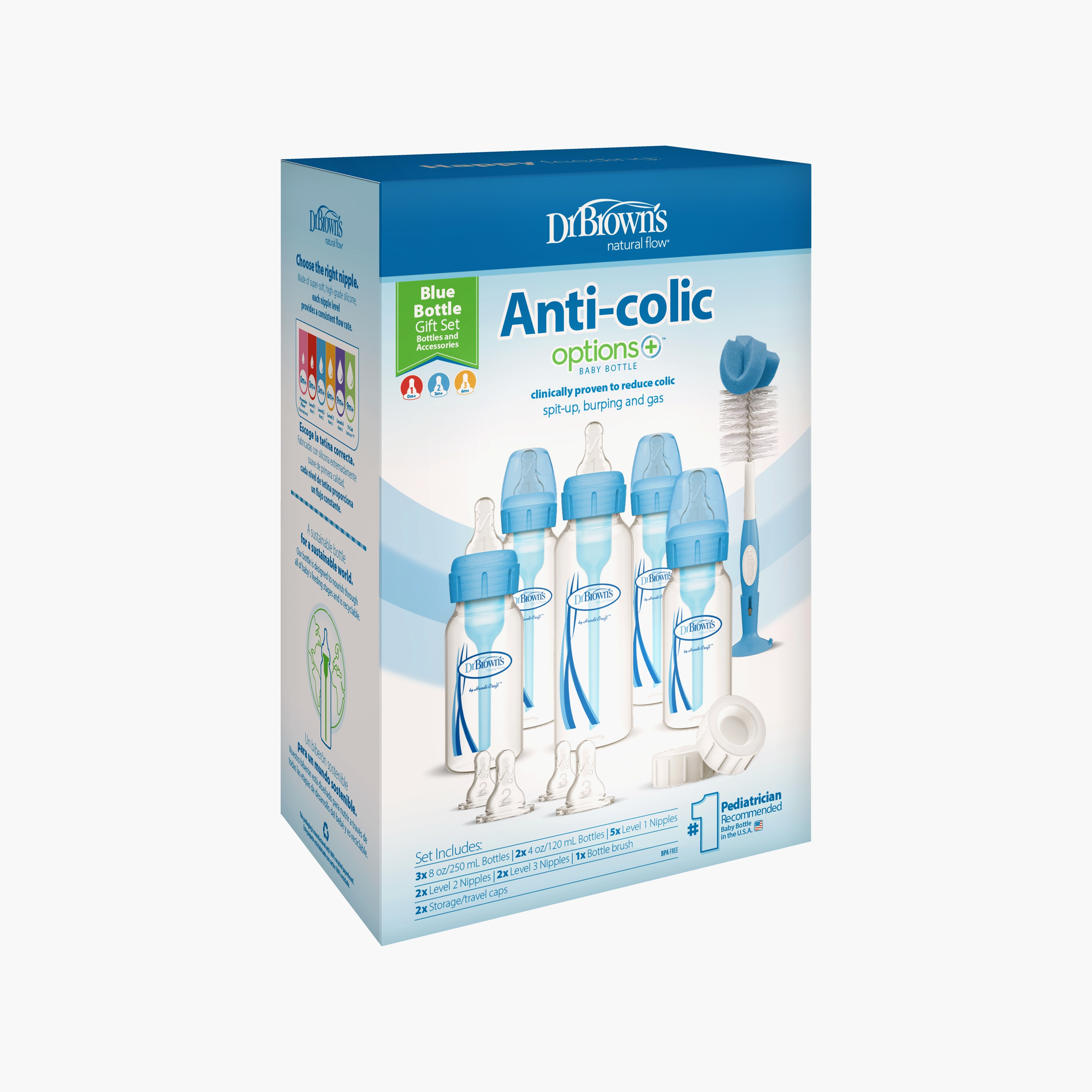مجموعة هدايا زجاجات الرضاعة ذات التدفق الطبيعي المضادة للمغص أوبشن+ من دكتور براونز-baby-feeding-feedingbottles-bottlesandteats-image-1