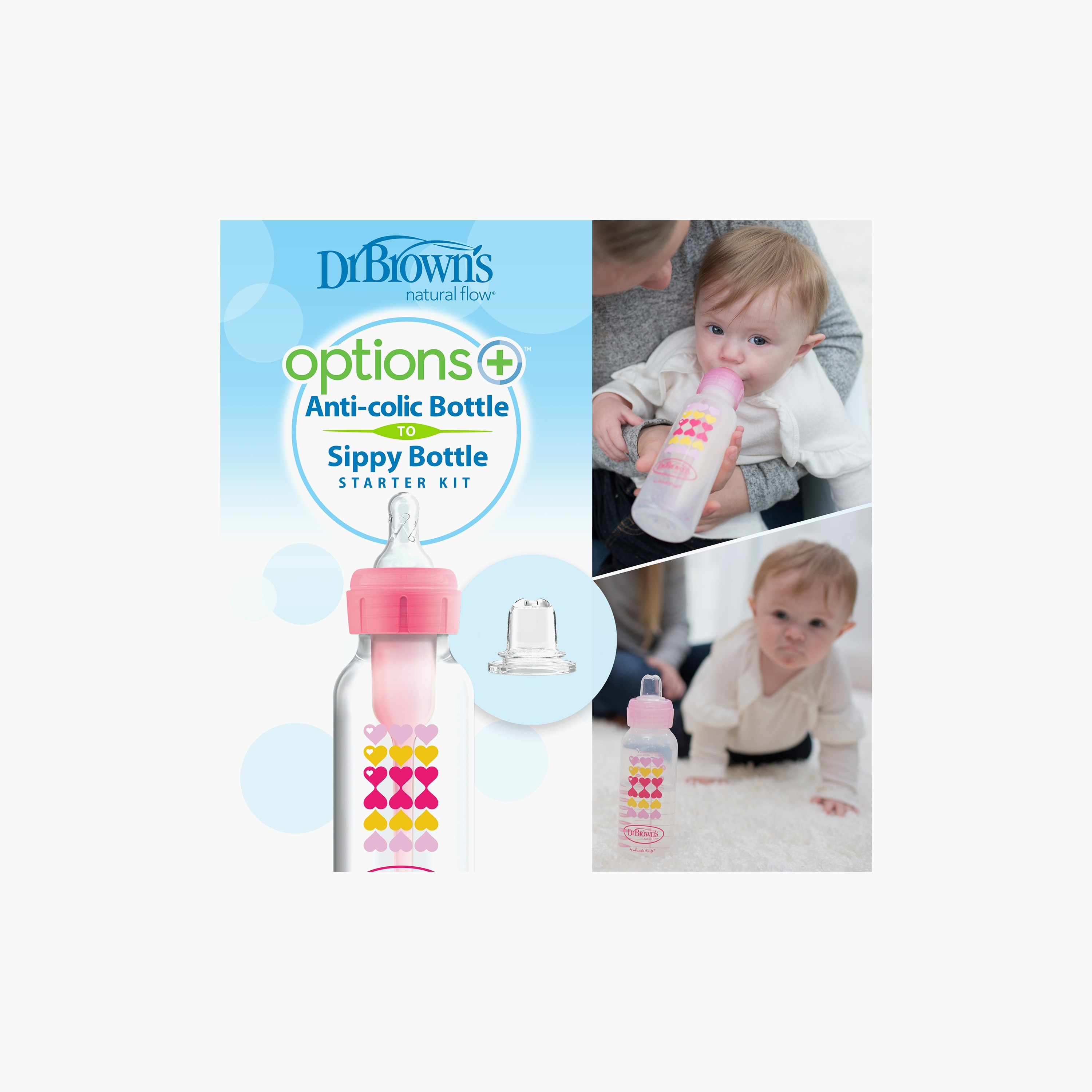 Dr. Brown's Narrow Options+ Feeding Bottle Kit, Heart, Pink, 250 ml-baby-feeding-feedingbottles-bottlesandteats-image-2